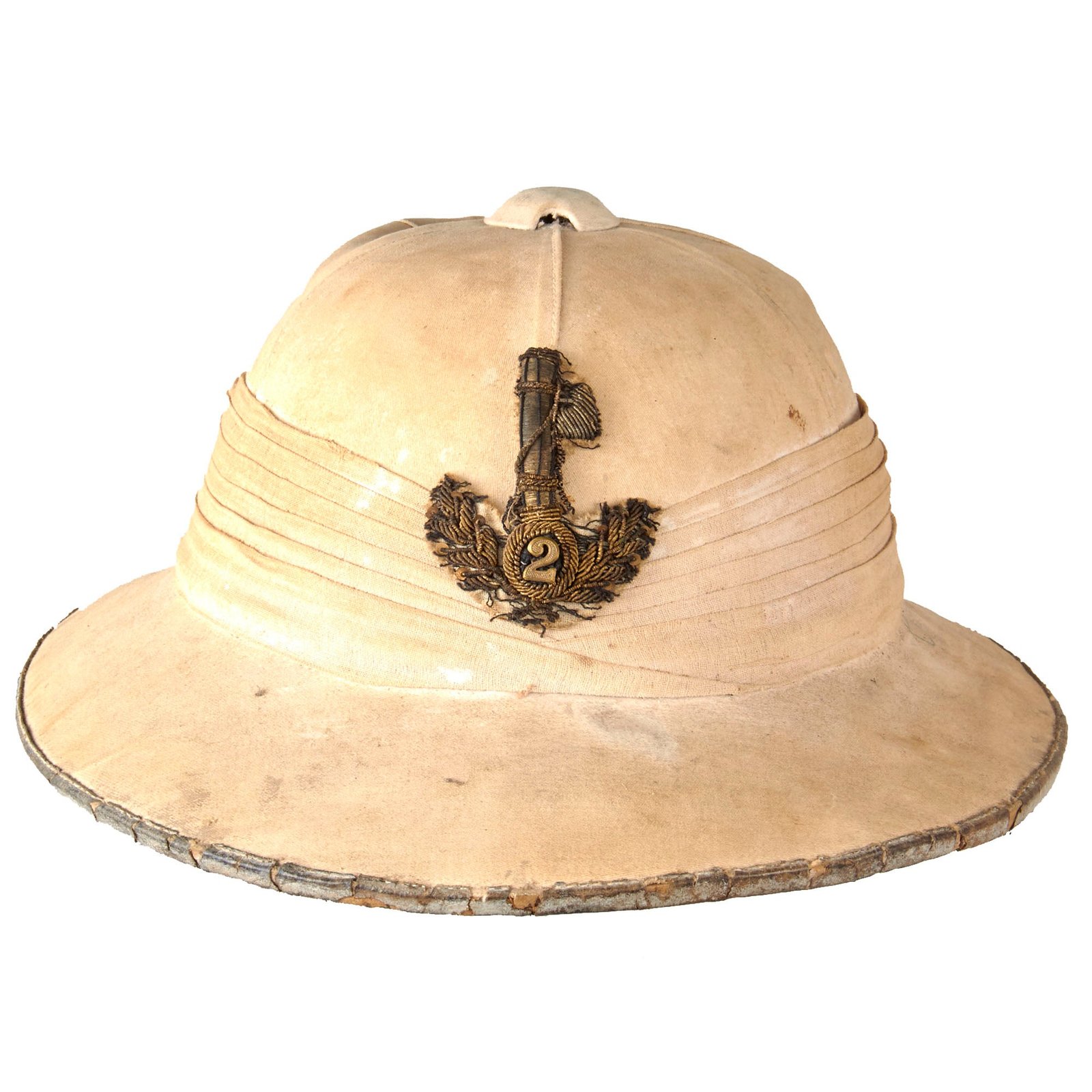 Original Italian Pre-WWII Libyan Police Pith Helmet with Bullion Badge