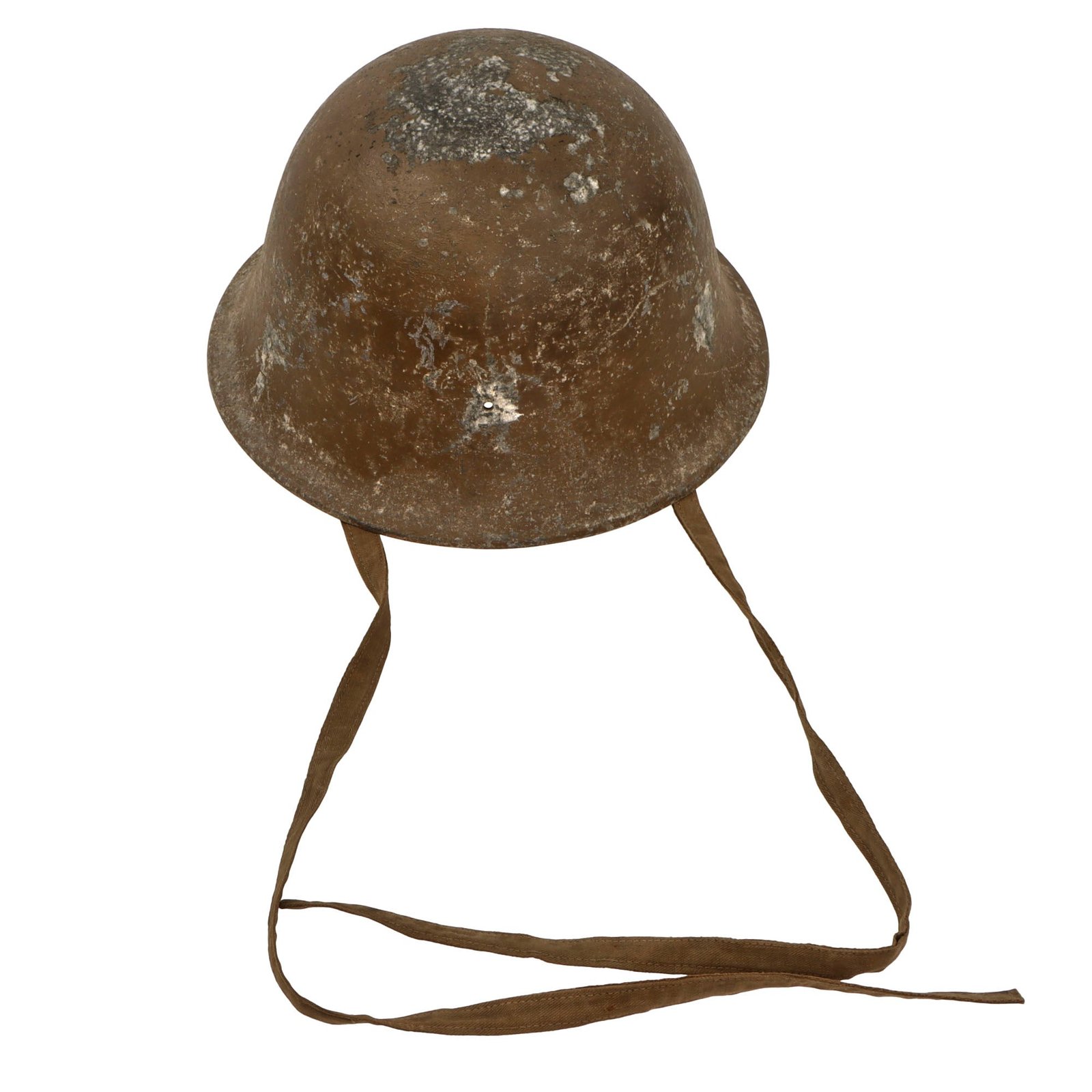 Original WWII Imperial Japanese Zinc Civil Defense / Last Ditch Helmet - Complete with Chinstrap and Liner with Kanji Markings