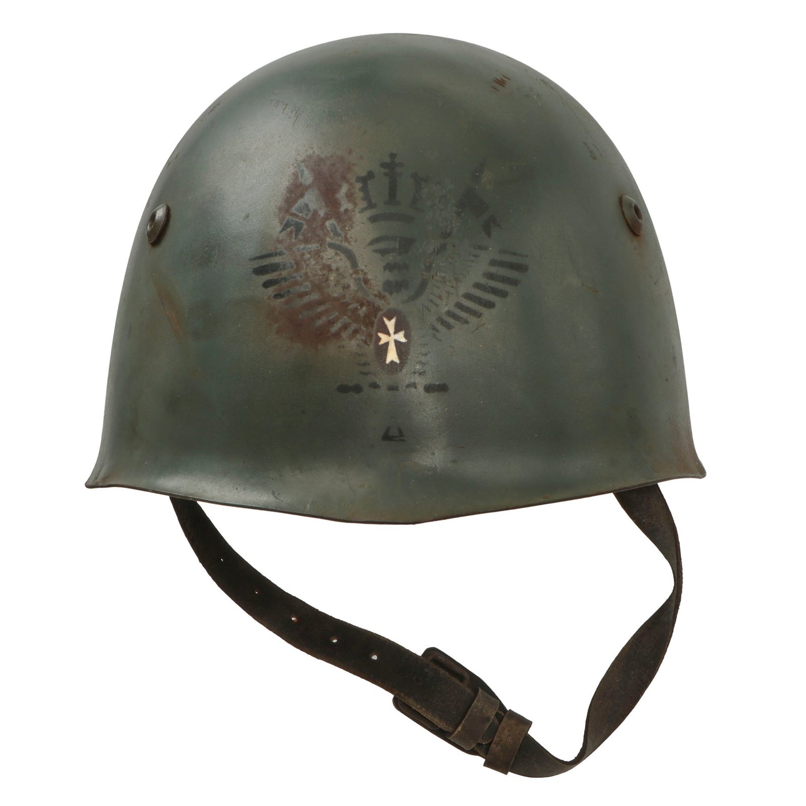 Original WWII Italian Generale d’Armata M33 Helmet with White Cross General’s Stencil - 59cm Liner & Chinstrap