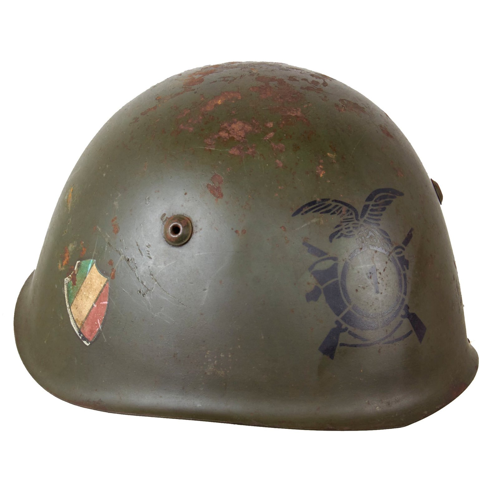 Original WWII Italian M33 Helmet with 1st Alpini Regiment Stencil & Shield - Full Liner
