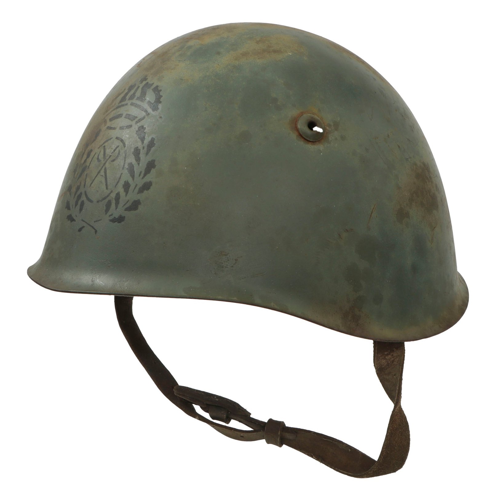 Original WWII Italian M33 Helmet with Unidentified Stencil Possibly Navy-Related - Full 57cm Liner & Chinstrap