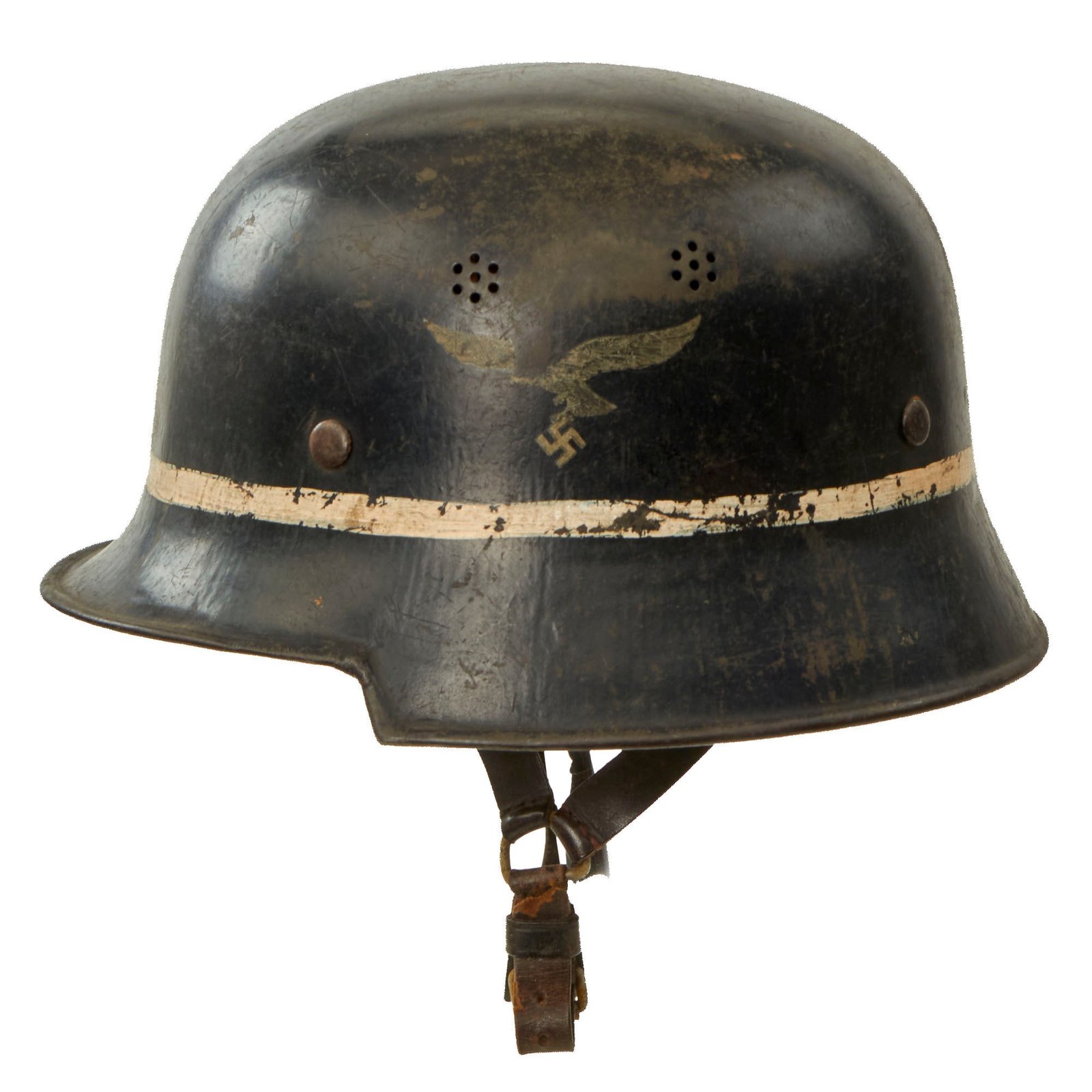 Original German WWII M34 Square Dip Luftwaffe Fire Brigade Crash Crew Helmet with Double Decals