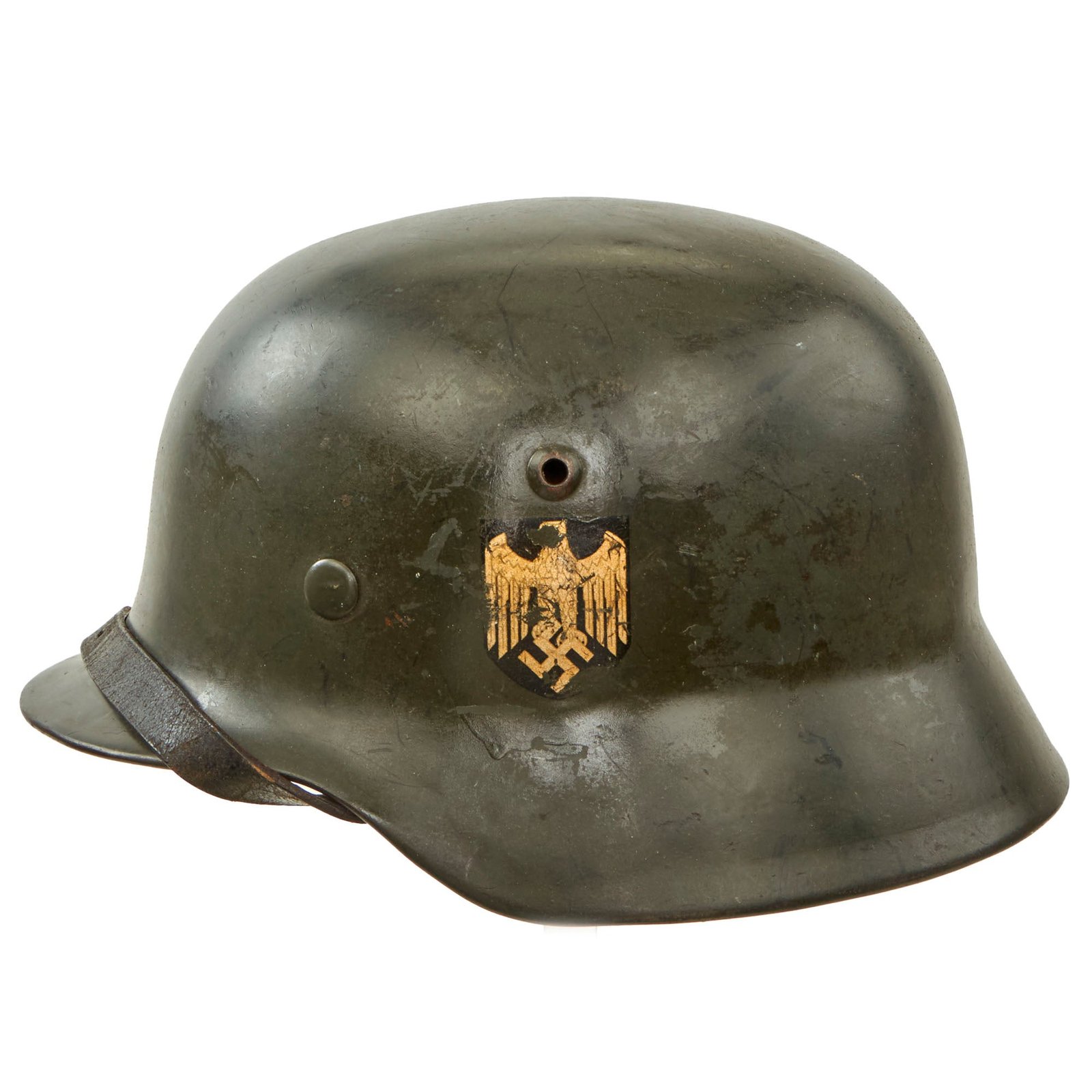 Original German WWII Heer Army M35 Double Decal Helmet with 1939 Dated 57cm Liner & Chinstrap - Stamped NS64