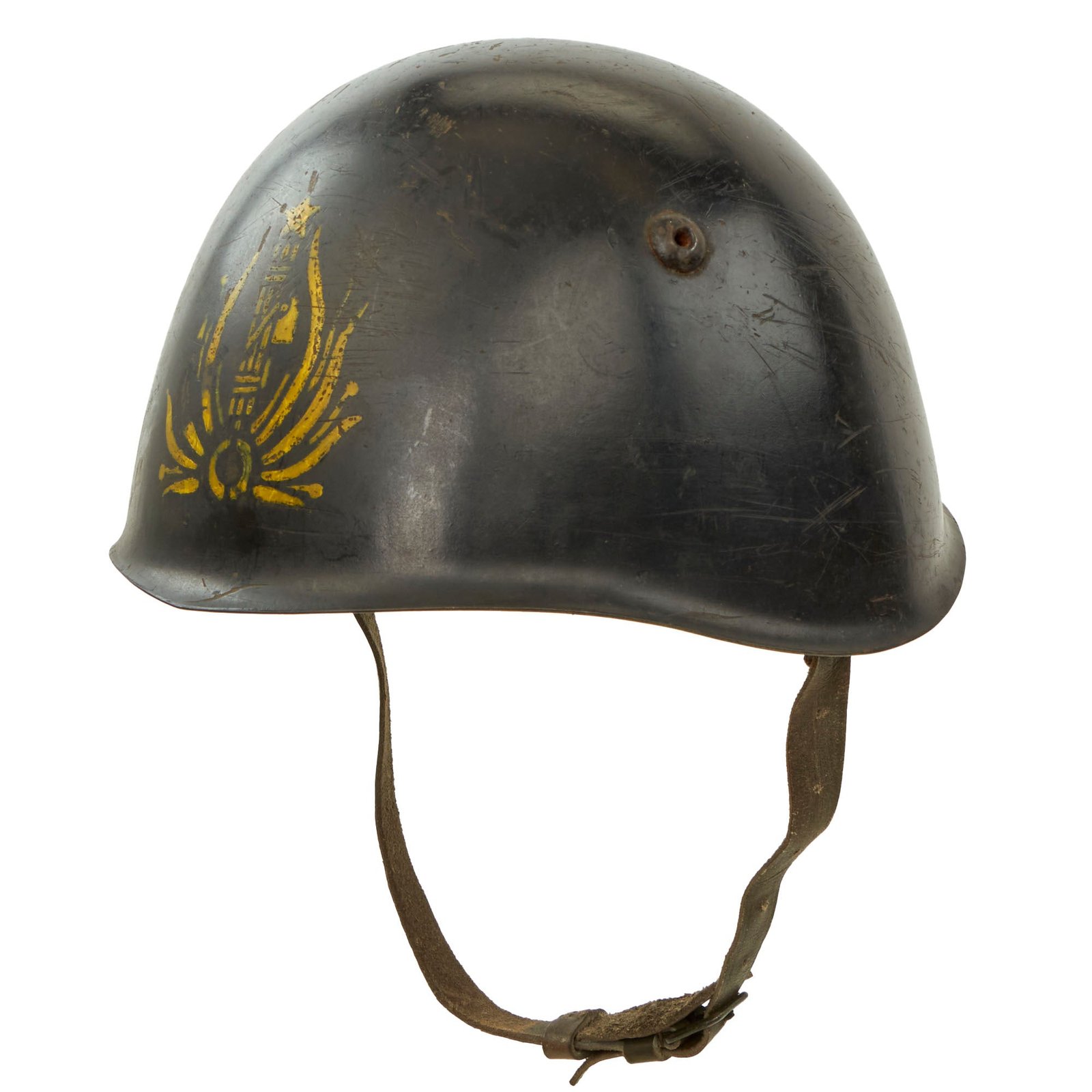 Original WWII Italian M33 Helmet Painted Black with MVSN Blackshirts Stencil