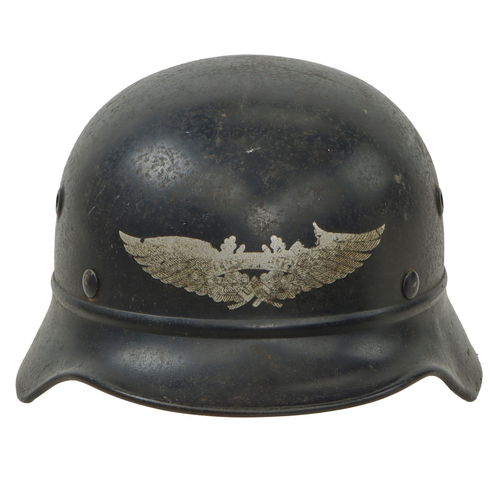 Original German WWII Luftschutz Civil Air Defense Beaded M40 Helmet with Worn 57cm Liner - Stamped Q64