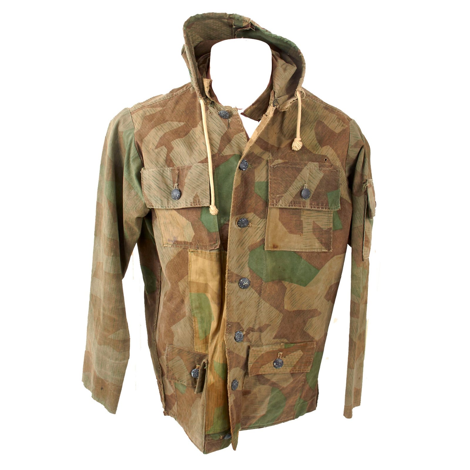 Original German WWII Field Workshop Produced Camouflage Smock Made From Splinter Pattern Zeltbahn