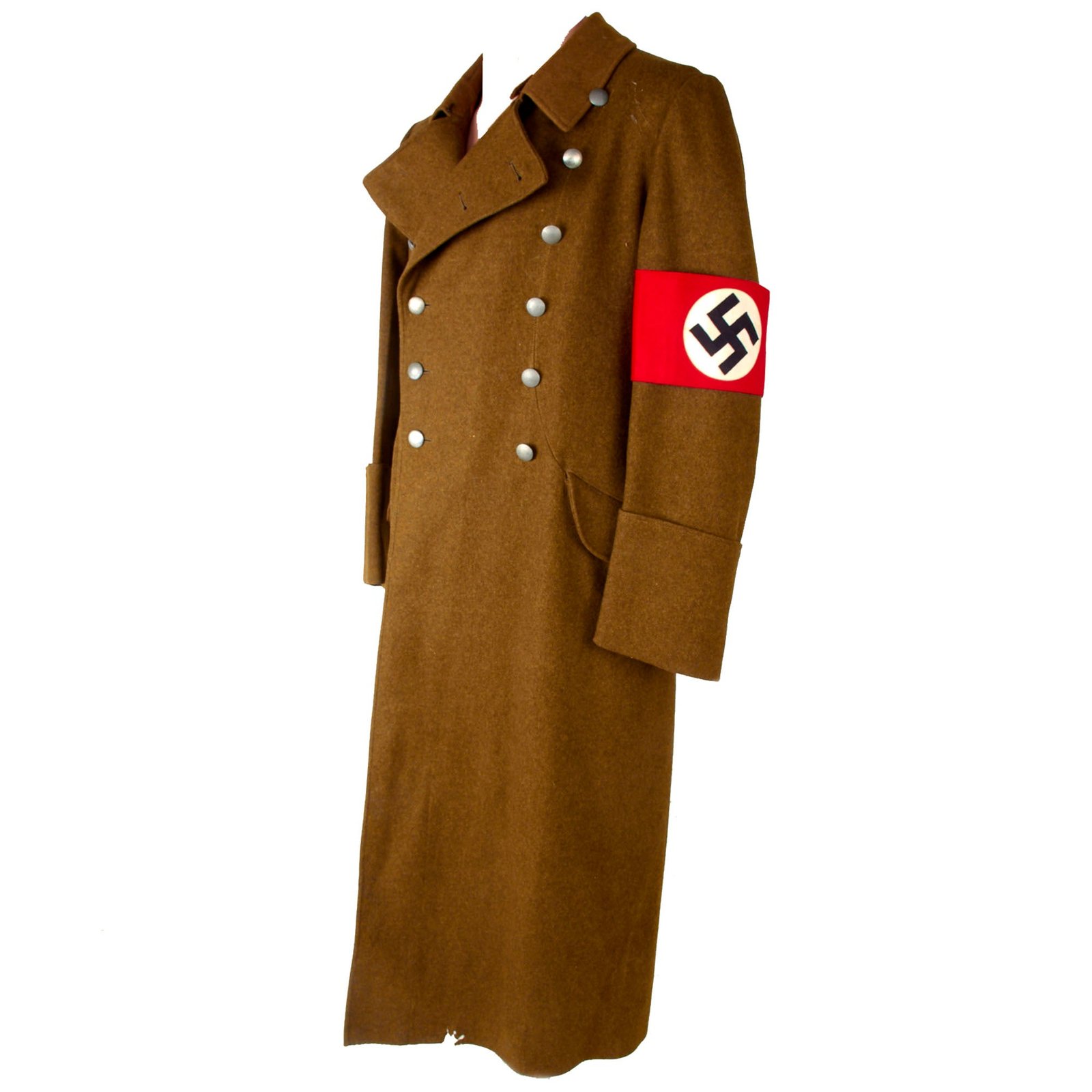 Original WWII German NSDAP and SA Brown Wool Mantel Greatcoat with Armband and RZM Tag - Sturmabteilung
