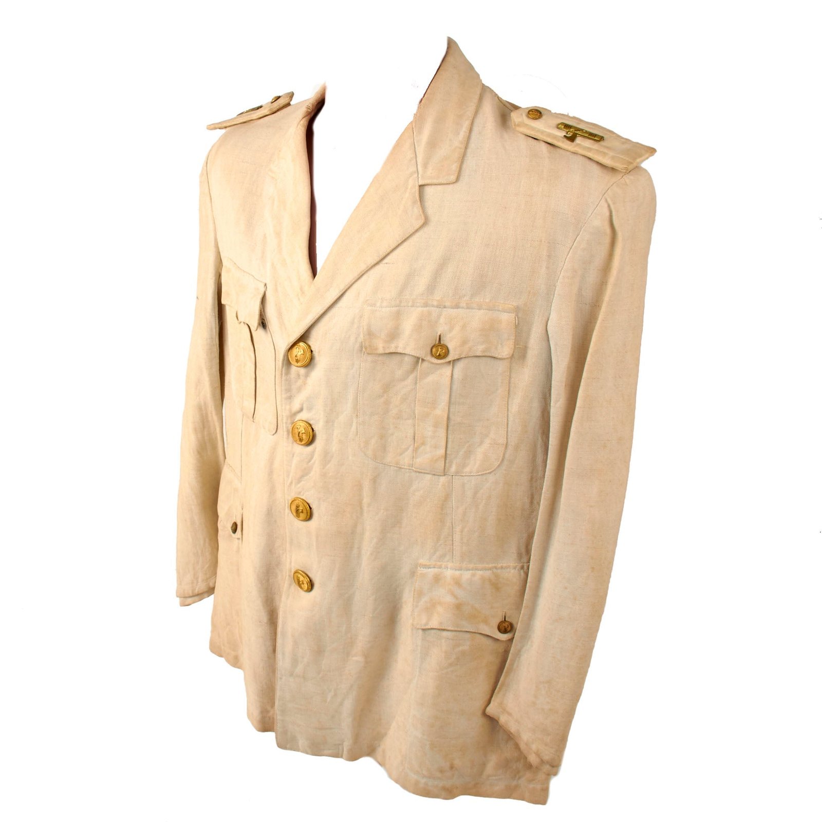 Original Italian WWII MVSN Fascist Officer’s Summer White Tunic with Gilt MVSN Buttons by A. Binda of Milano
