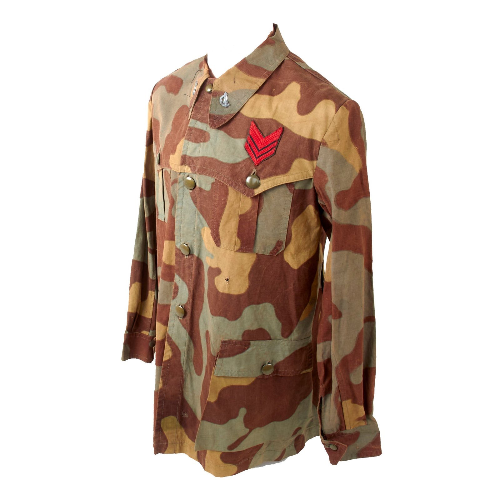 Original WWII Italian Army Enlisted Camouflage “Sahariana” Uniform with RSI Collar Insignia & Sottocapo Rank Patch - Rare
