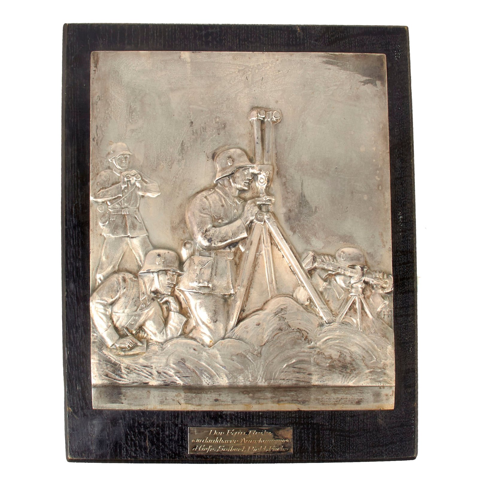 Original German WWII Artillery Reconnaissance Unit Plaque with Dedication to the Reitz Family from 3 Privates