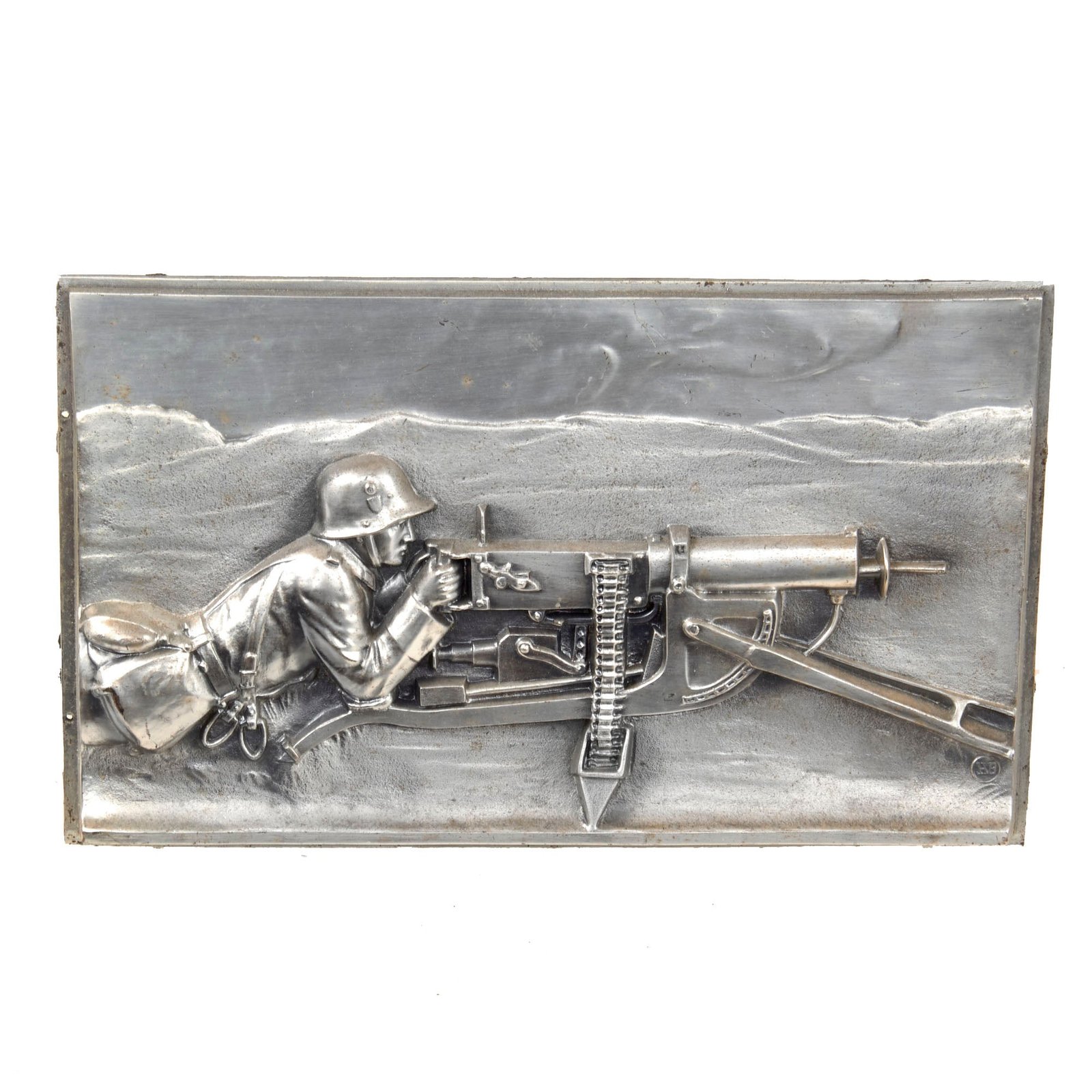 Original German WWII Machine Gun Commemorative Plated Metal Wall Plaque - 9 3/4" x 5 7/8"