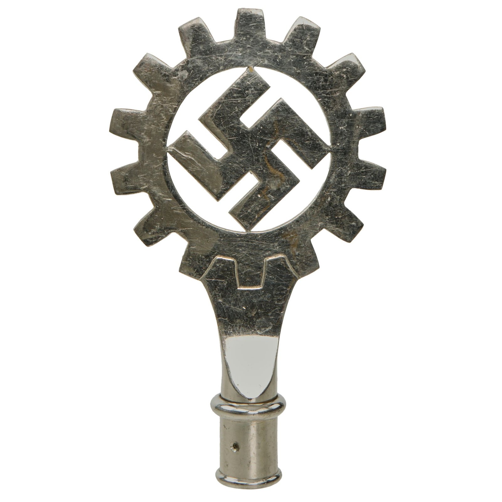 Original German WWII DAF Labor Front Plated Brass Flag Pole Finial with Socket Marked RZM M3/40 - Deutsche Arbeitsfront