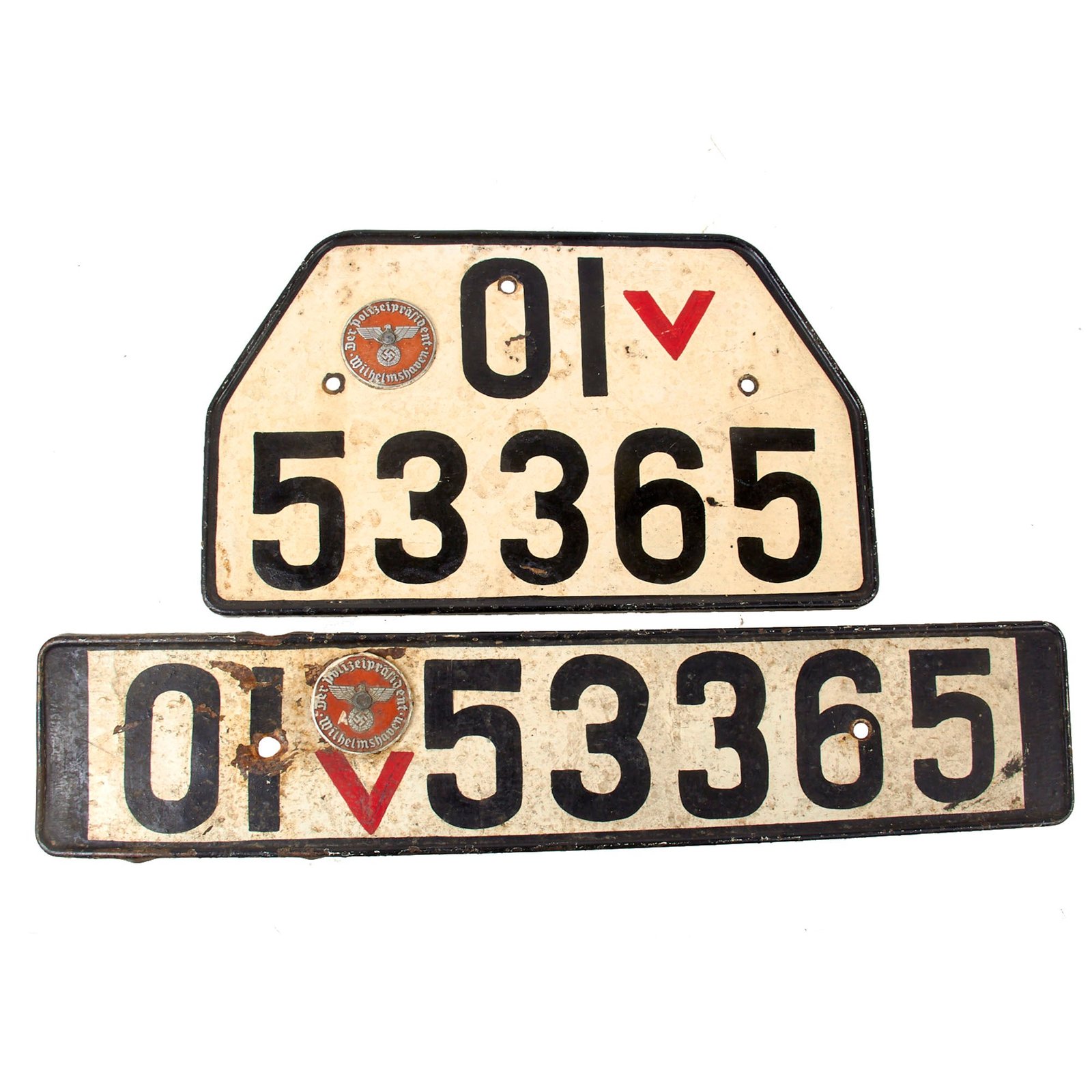 Original German WWII Civilian Matching Front and Rear License Plate Set from Wilhelmshaven - 01 v 53365