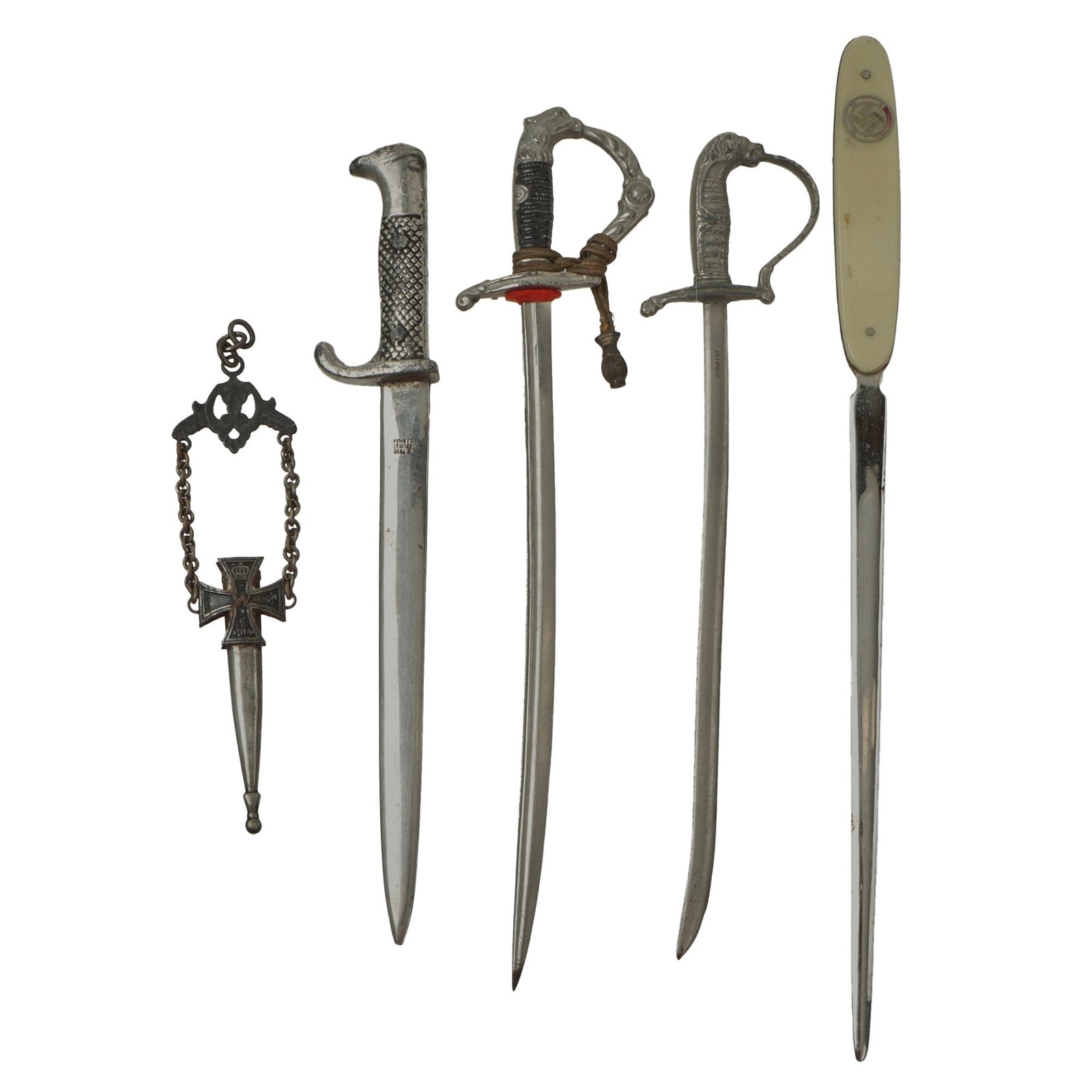 Original German WWI - WWII Lot of Miniature Edged Weapons, Letter Opener, and Scabbard - 5 Items