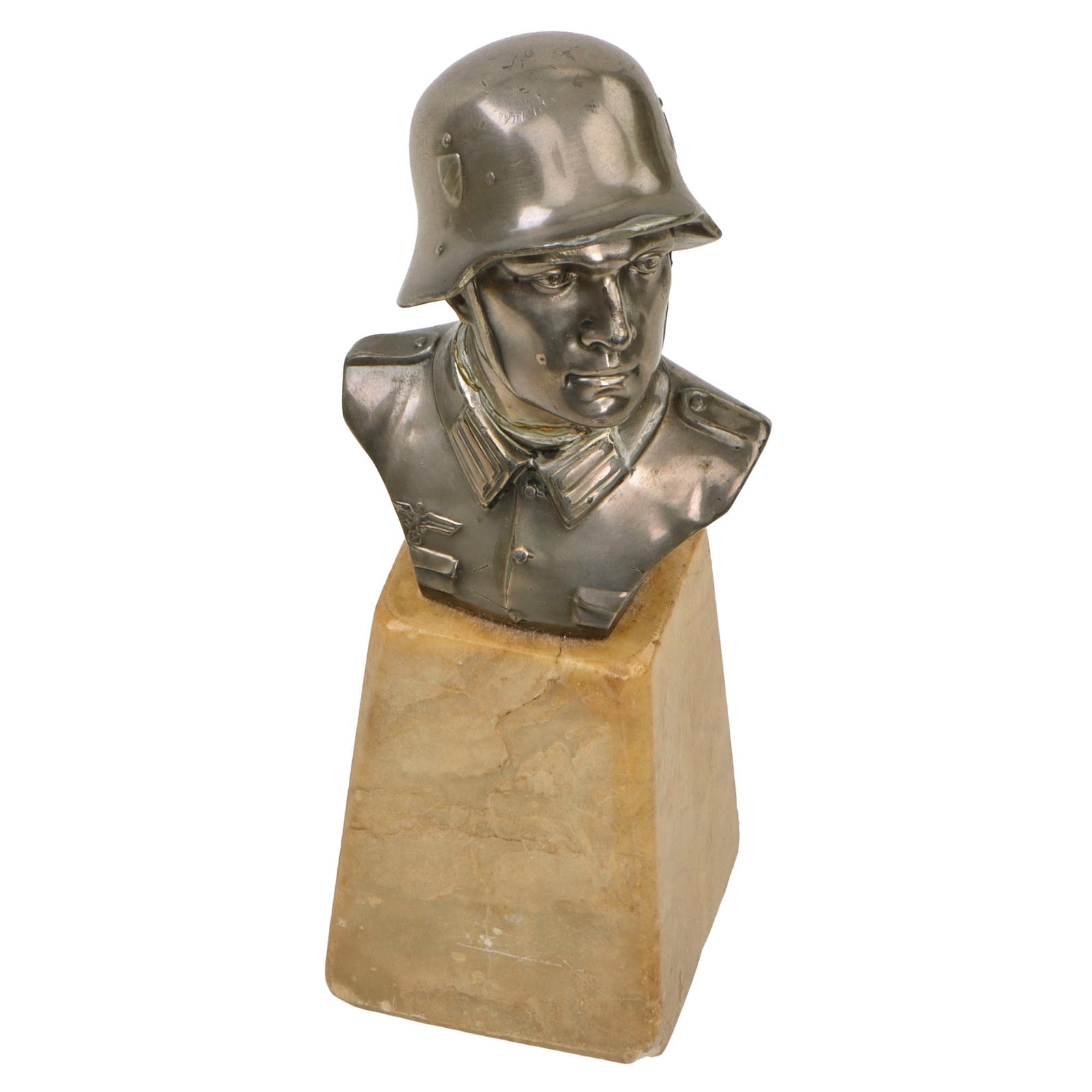 Original German WWII Heer Soldier Bust on Marble Base - Repaired Head - 7” Tall