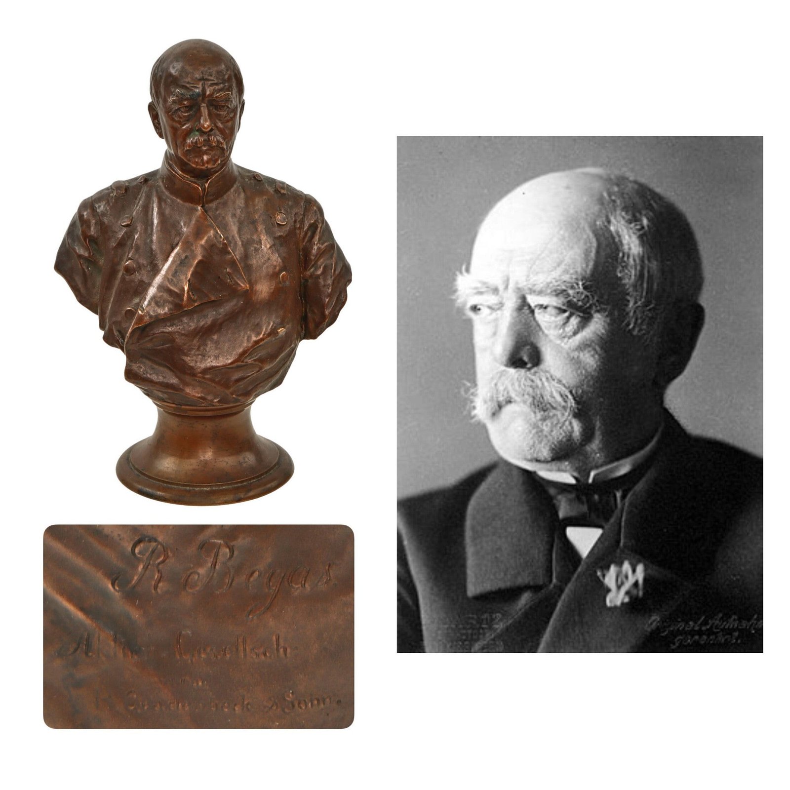 Original Imperial German Pre-WWI Scarce Bronze Bust of Otto von Bismarck Signed Reinhold Begas - 8 3/4" Tall
