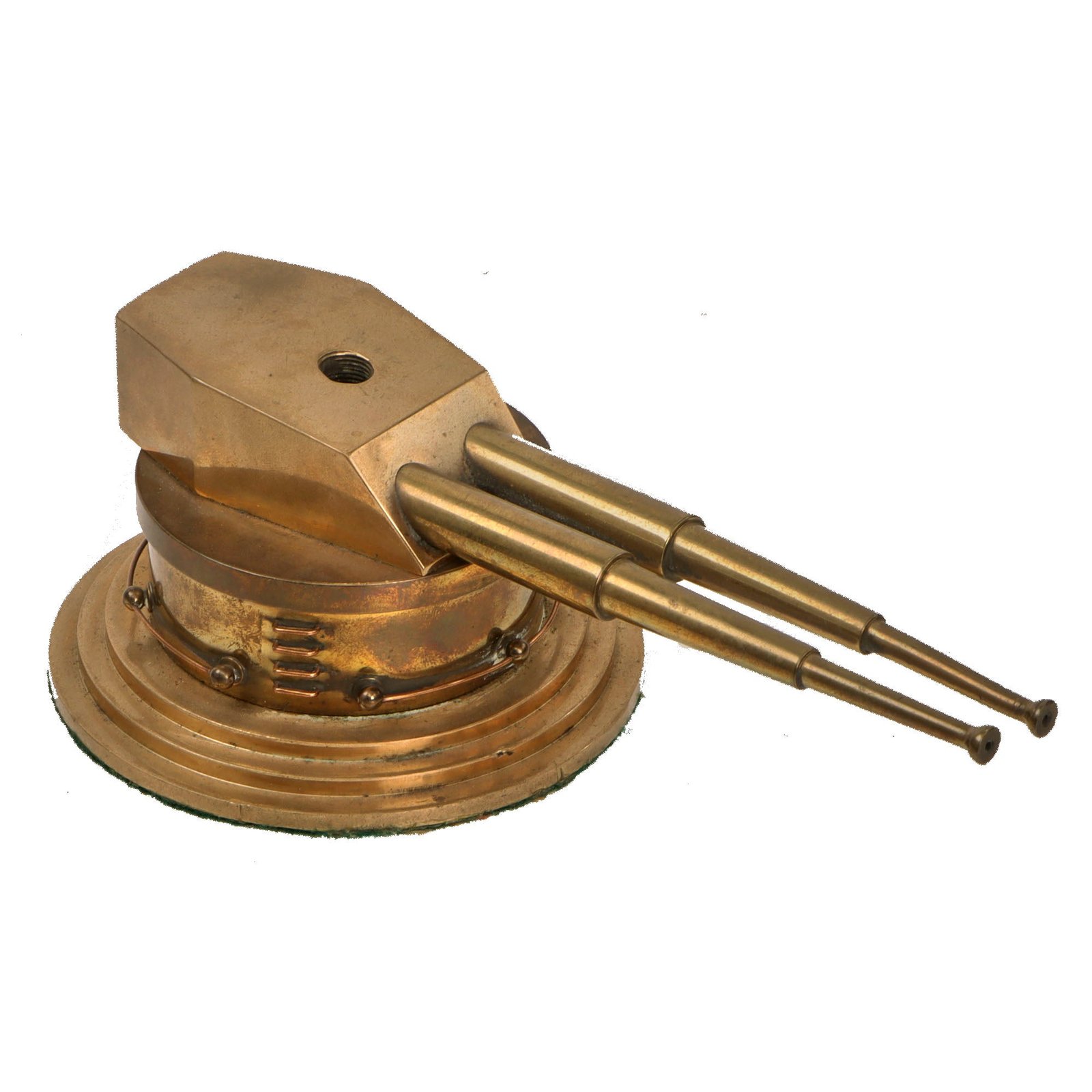 Original German WWII Era Trench Art Brass Battleship Turret Desk Piece