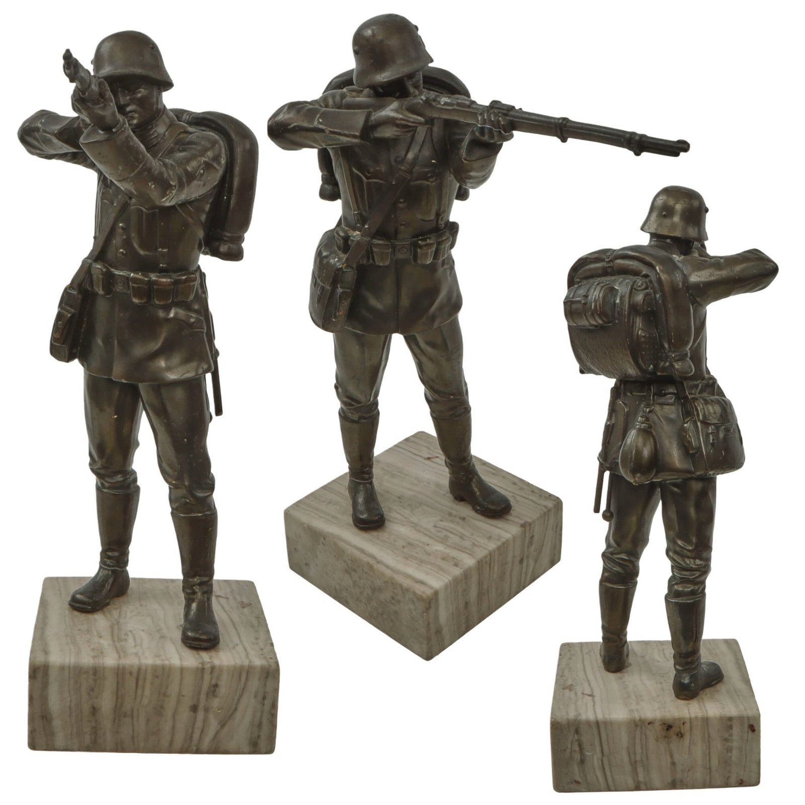 Original German Inter-War Reichswehr Soldier Firing Gewehr 98 Statue on Marble Base - 11½” Tall