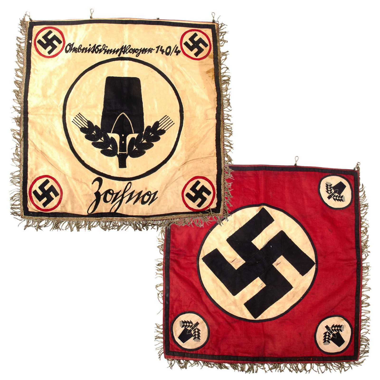Original German WWII 17 x 17” RAD Reich Labour Service Trumpet Banner