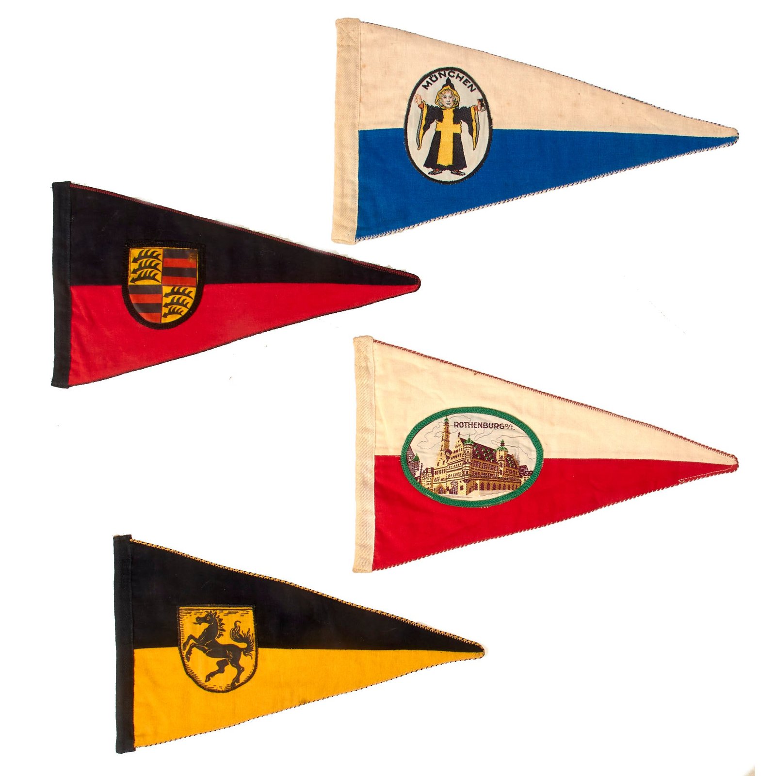 Original German WWII Lot of State City Flag Pennants - Lot of Four Pennants