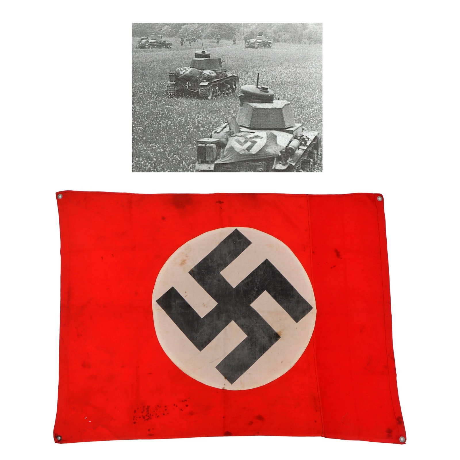 Original German WWII Panzer Tank and Vehicle Identification Flag - 29" x 38" - Service Used