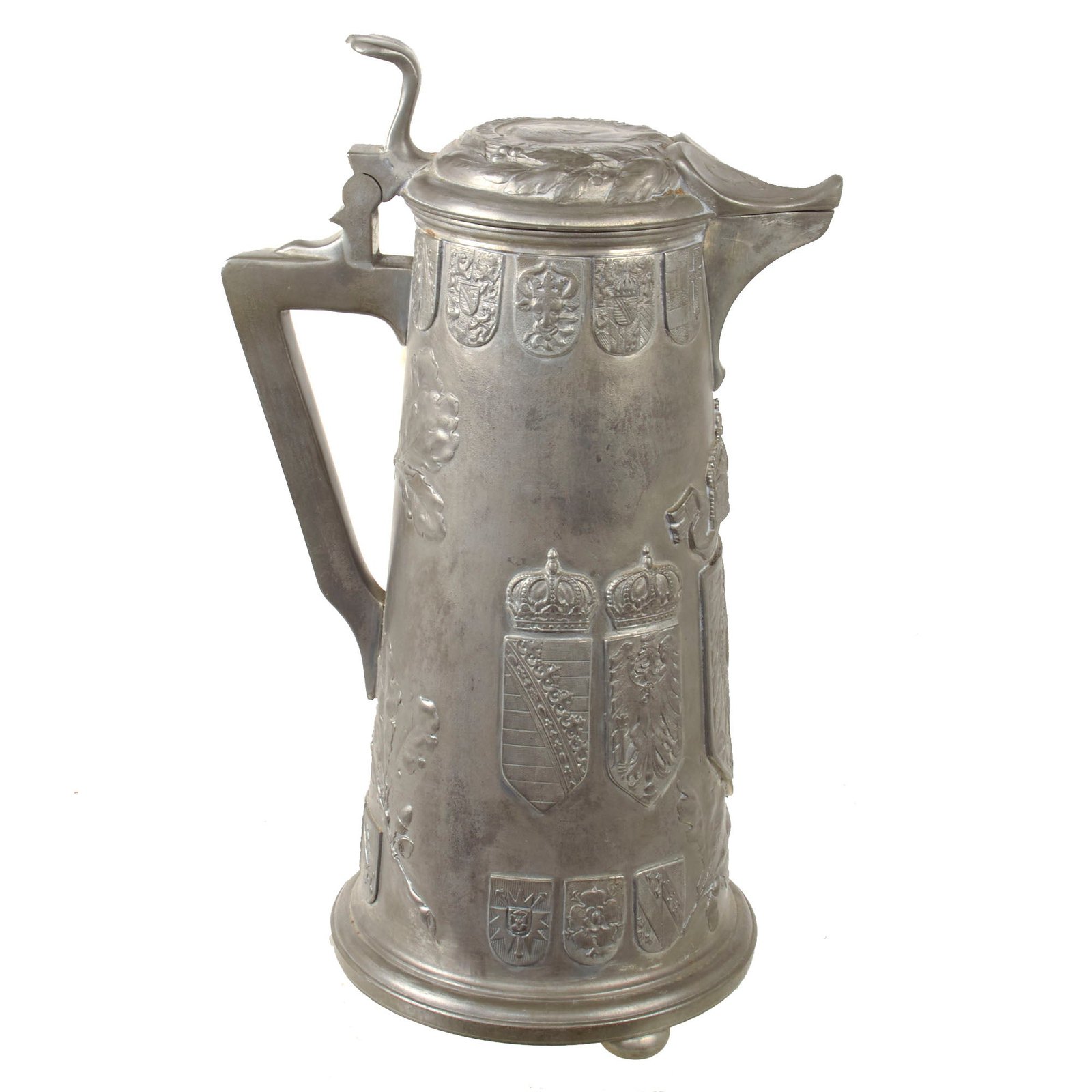 Original Imperial German WWI Large Kaiser Wilhelm II Pewter Water Carafe by Kayserzinn