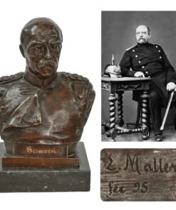 Original Imperial German Pre-WWI Scarce Signed Bronze Bust of Otto von Bismarck on Marble Base - E. Maller - 9 ¾” Tall
