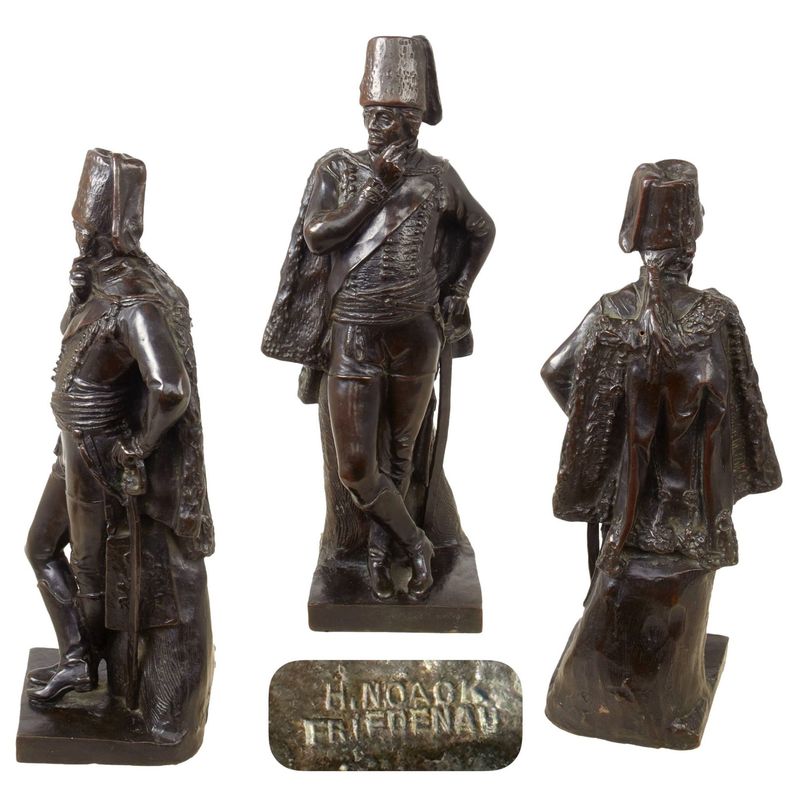 Original German WWI Era Large Hussar Soldier Bronze Statue by Hermann Noack of Friedenau - 16¾”