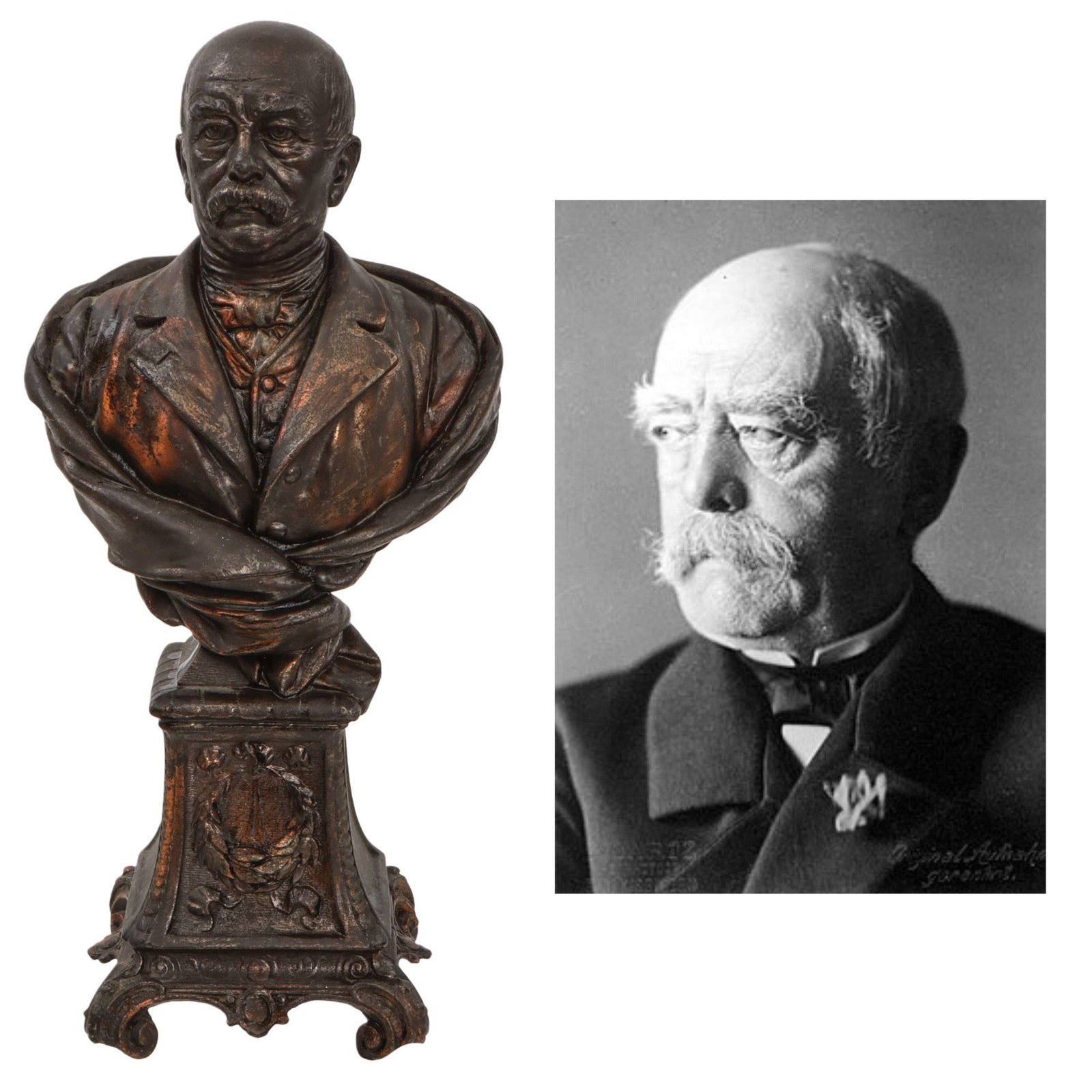 Original Imperial German Pre-WWI Scarce Bronze Bust of Otto von Bismarck on Decorative Base - 12 1/4" Tall