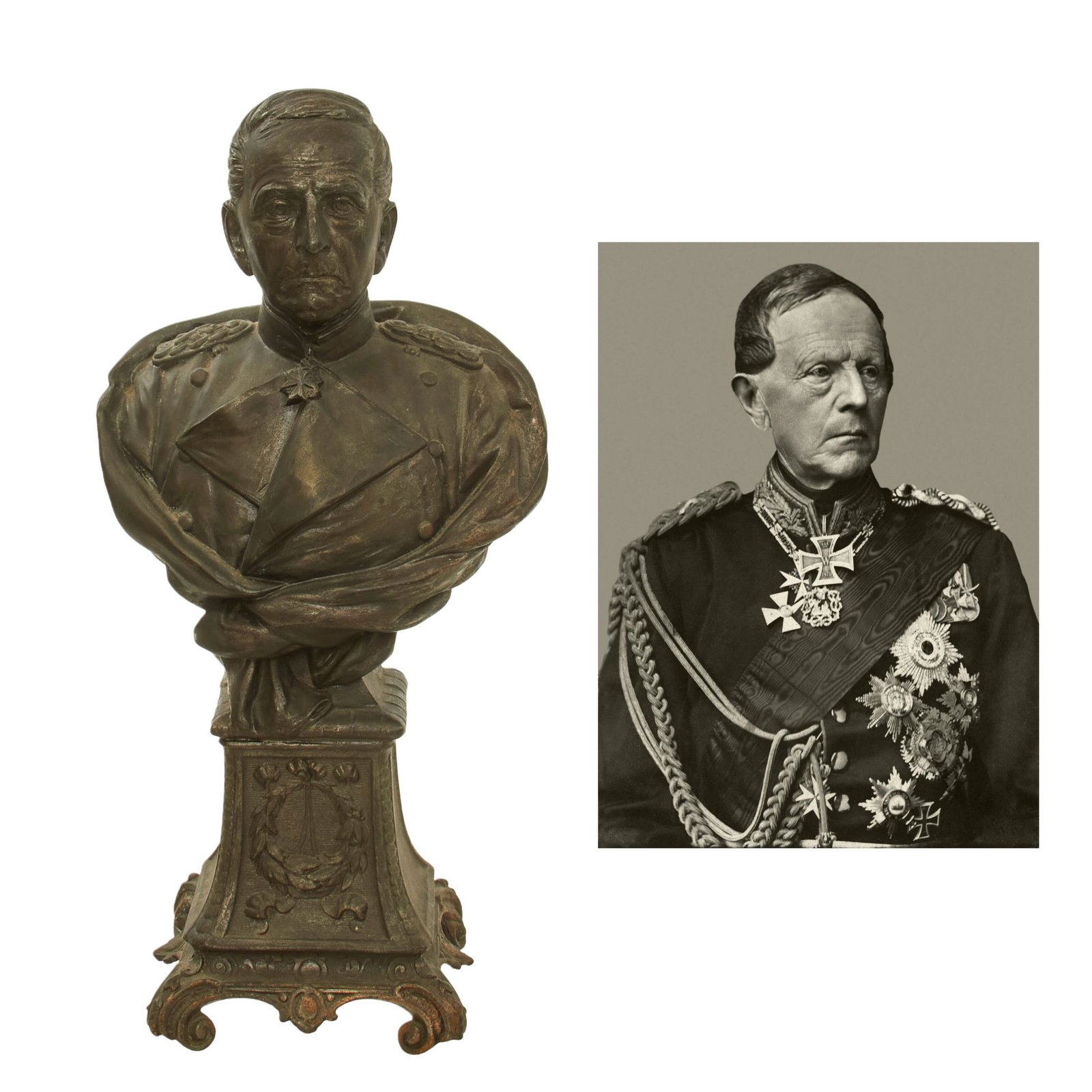 Original Imperial German Pre-WWI Bronze Bust of Helmuth Von Moltke the Elder - Field Marshal