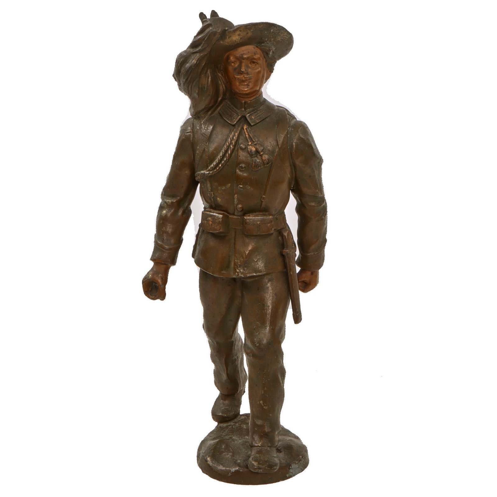 Original WWI Italian Bersaglieri Infantry Soldier Statue with Feather Plume Hat - Missing Rifle