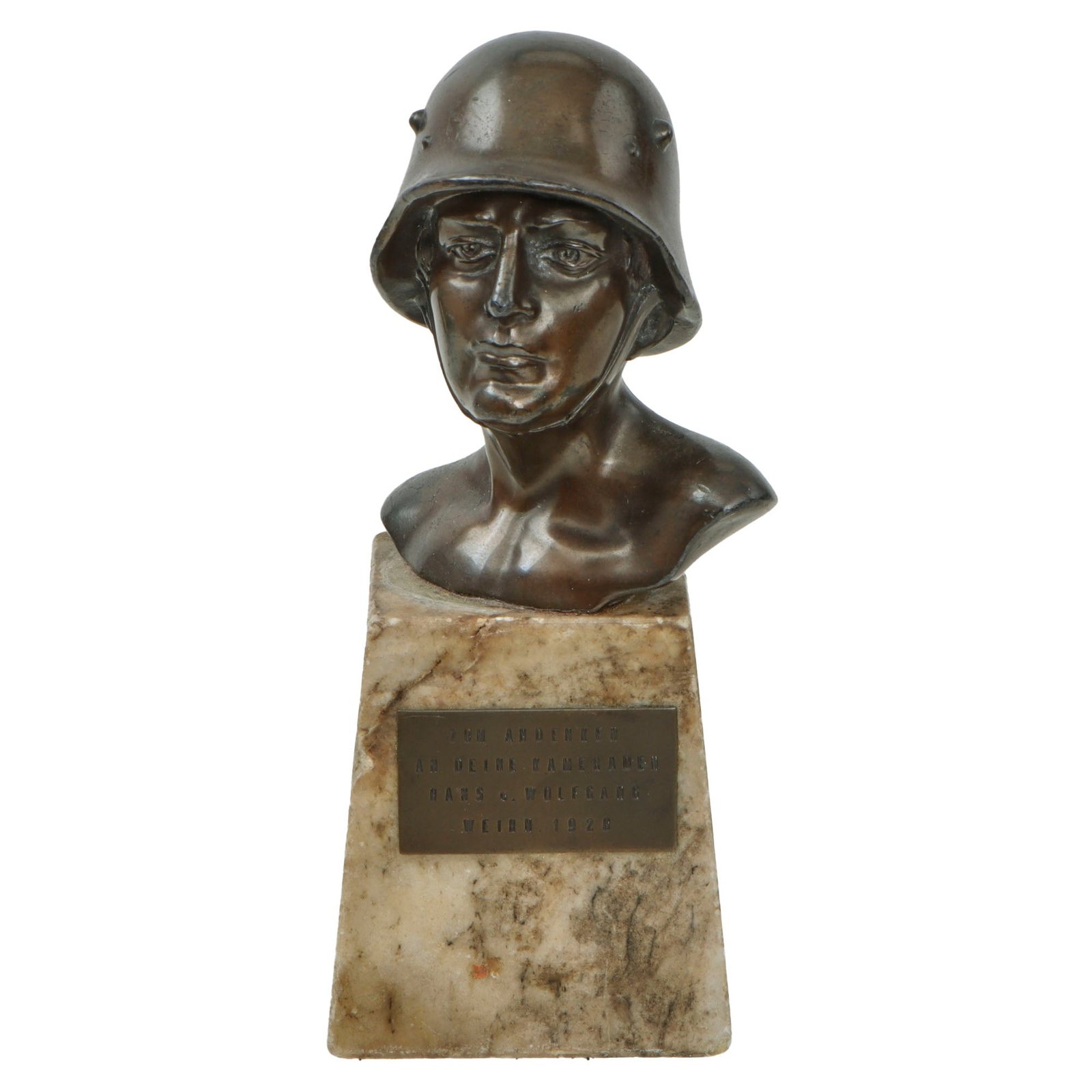 Original German Pre WWII Reichswehr Soldier Bust on Marble Base with 1928 Christmas Dedication
