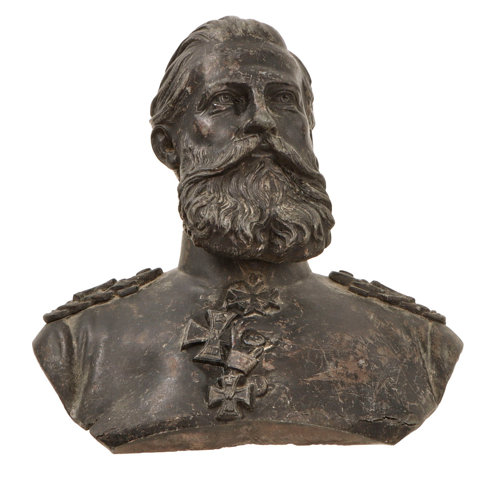 Original Imperial German Pre-WWI Frederick III German Emperor Bronze Bust - Numbered 1563 - 6 3/8” Tall