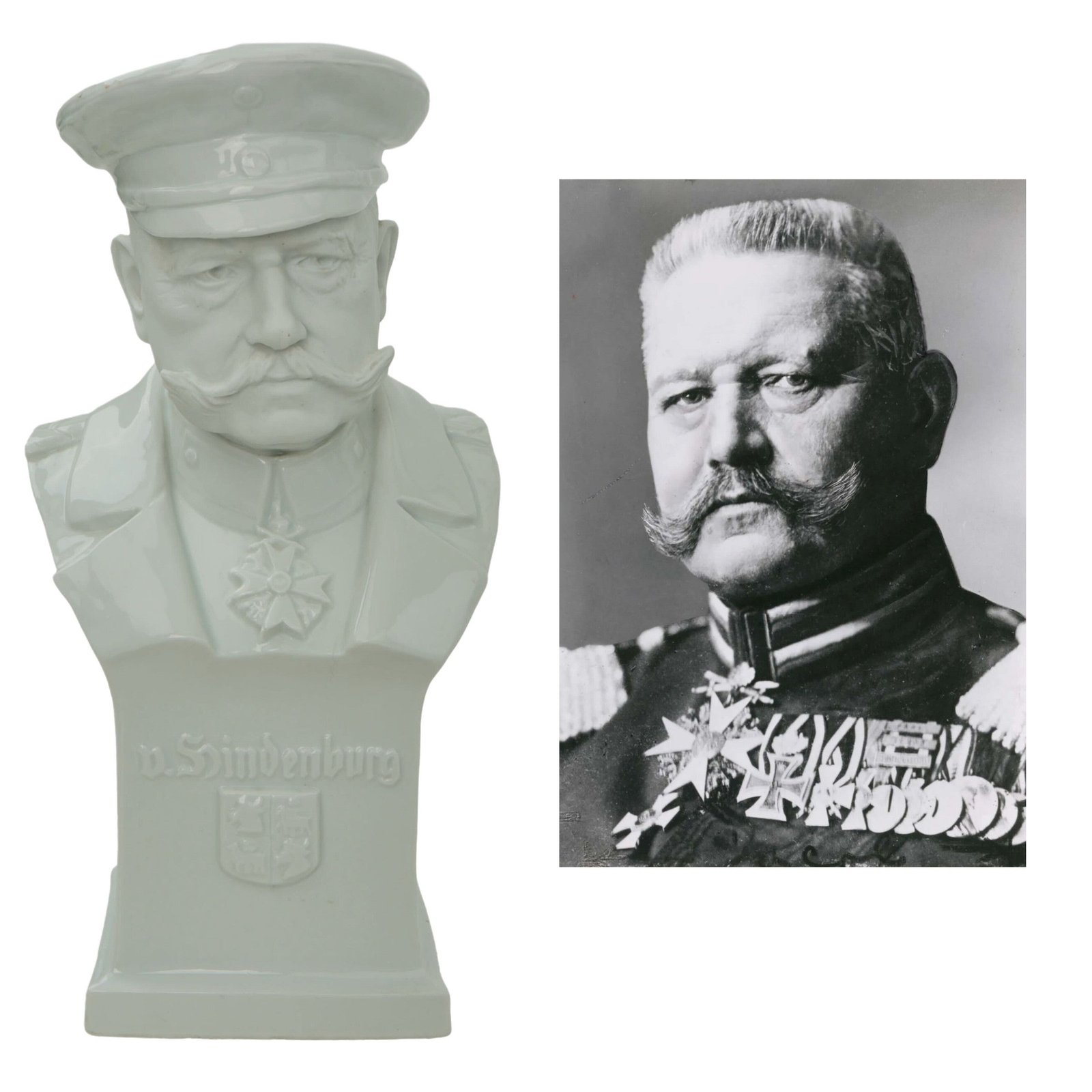 Original Imperial German WWI Porcelain Bust of Paul von Hindenburg - Marked Fraureuth