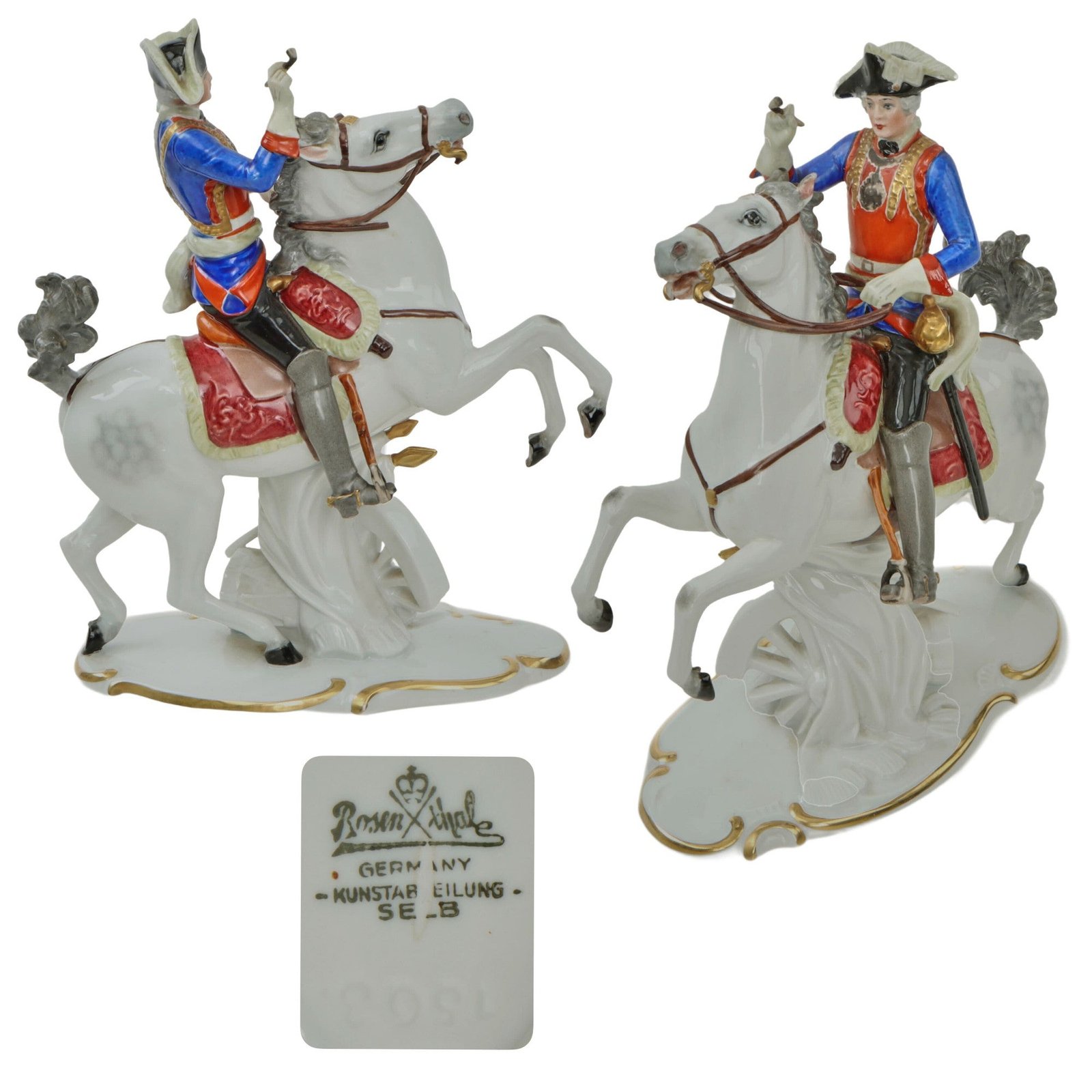 Original German Pre-WWII Era Colorized Porcelain Frederick the Great Equestrian Statue by Rosenthale of Selb, Bavaria