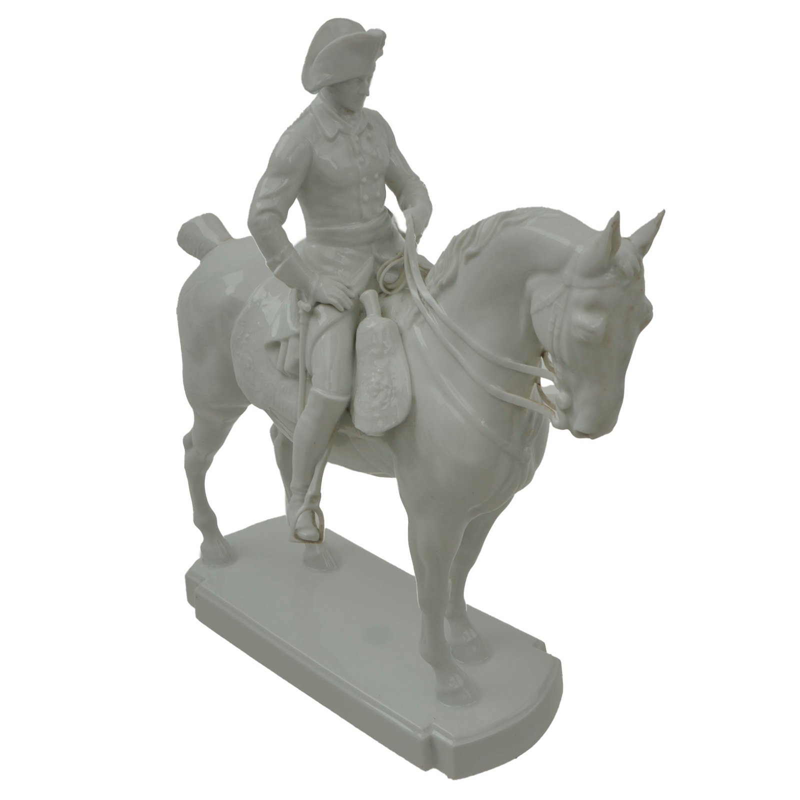 Original German Pre-WWII Era Porcelain Frederick the Great Equestrian Statue with Past Repairs