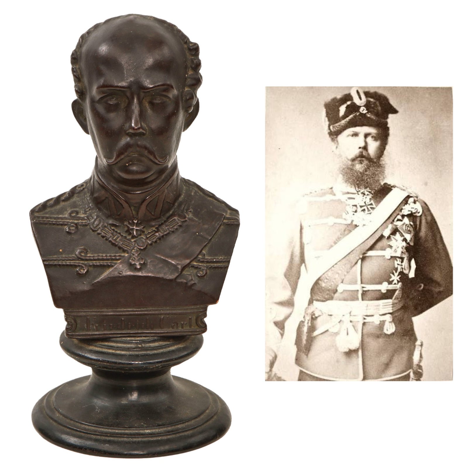 Original Imperial German WWI Era Lightweight Terracotta Bust of Prince Friedrich Karl of Prussia by Utzschneider & Cie - 9” Tall
