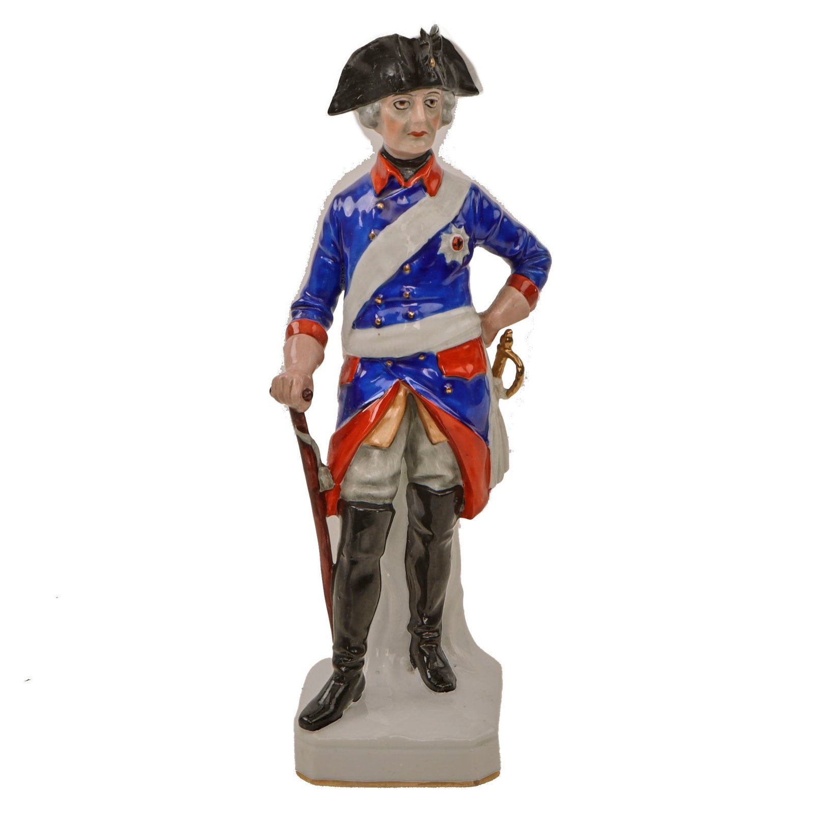 Original German Pre-WWII Era Colorized Porcelain Frederick the Great Statue - 10” Tall