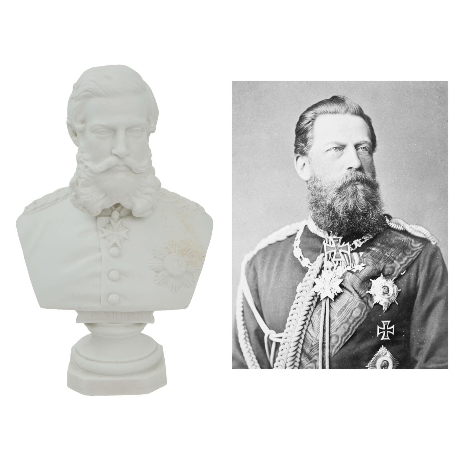 Original Imperial German Pre-WWI Frederick III German Emperor Ceramic Bust - Numbered 313 - 11¾” Tall