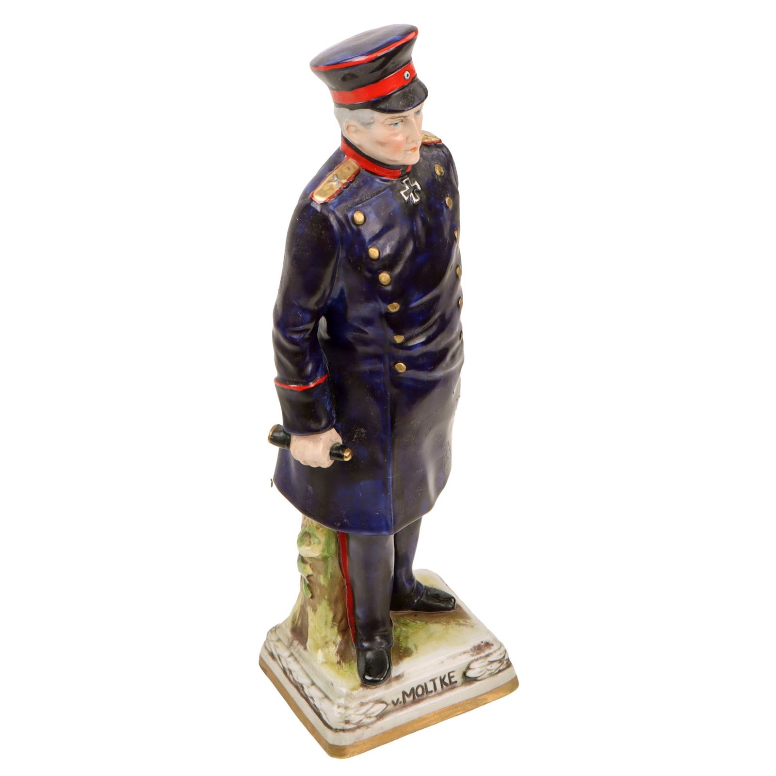 Original Imperial German Pre-WWI Colored Porcelain Statue of Helmuth Von Moltke the Elder - Field Marshal