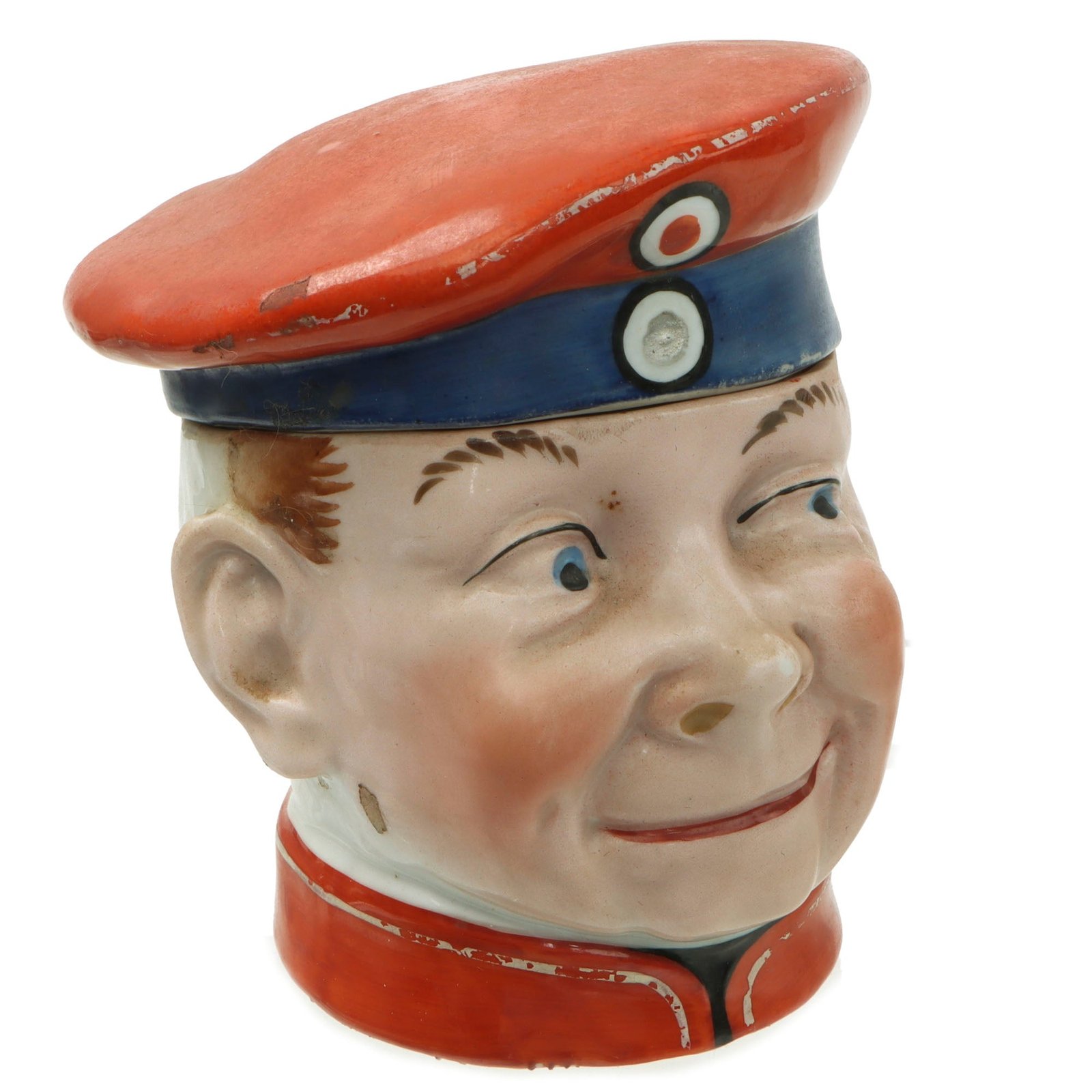 Original Imperial German Pre-WWI Dunkelblau Soldier Porcelain Candy Dish with Feldmütze Lid