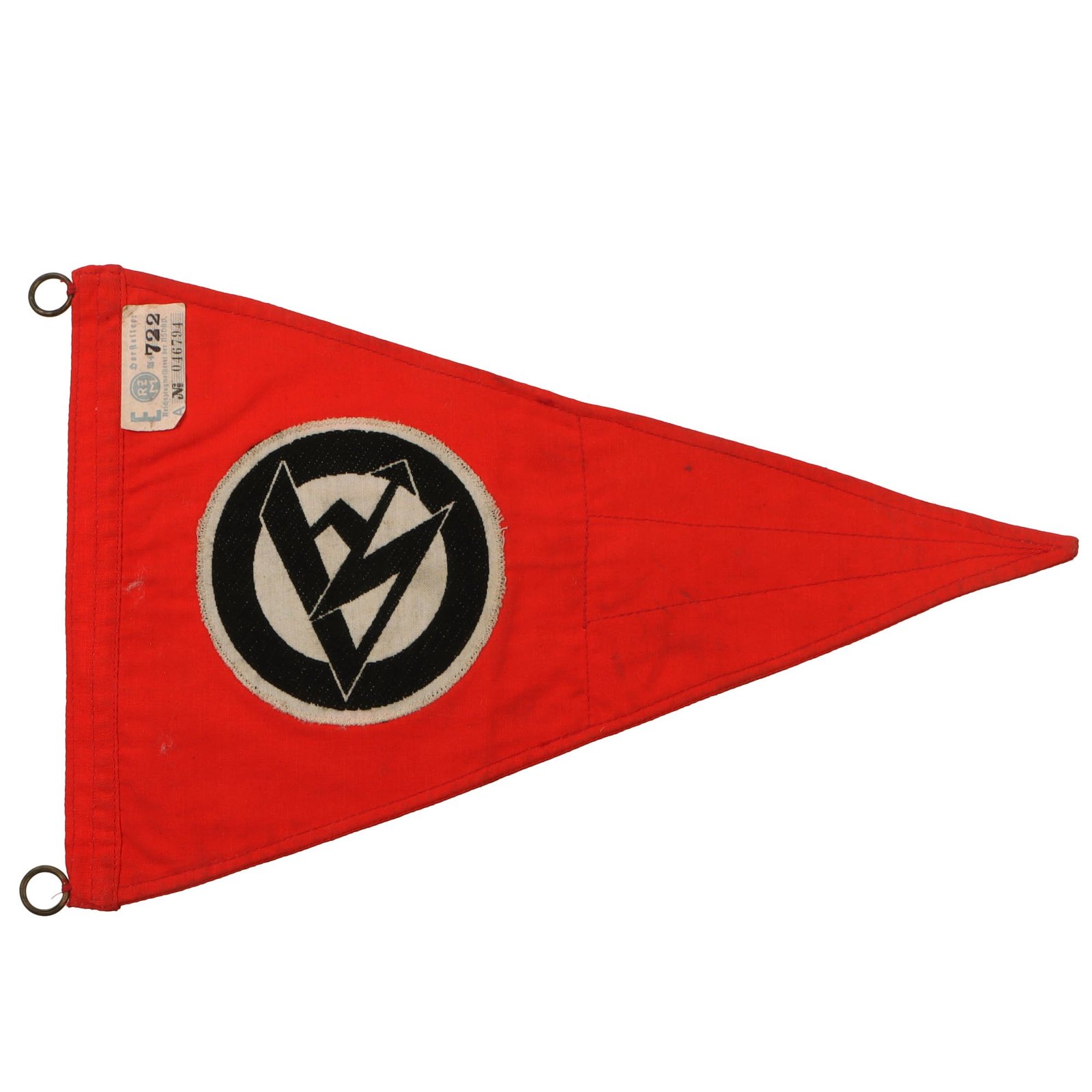 Original German WWII SA Vehicle Staff Car Pennant Flag with RZM A4 / 722 Tag - 8 ¼ x 12 ¾”
