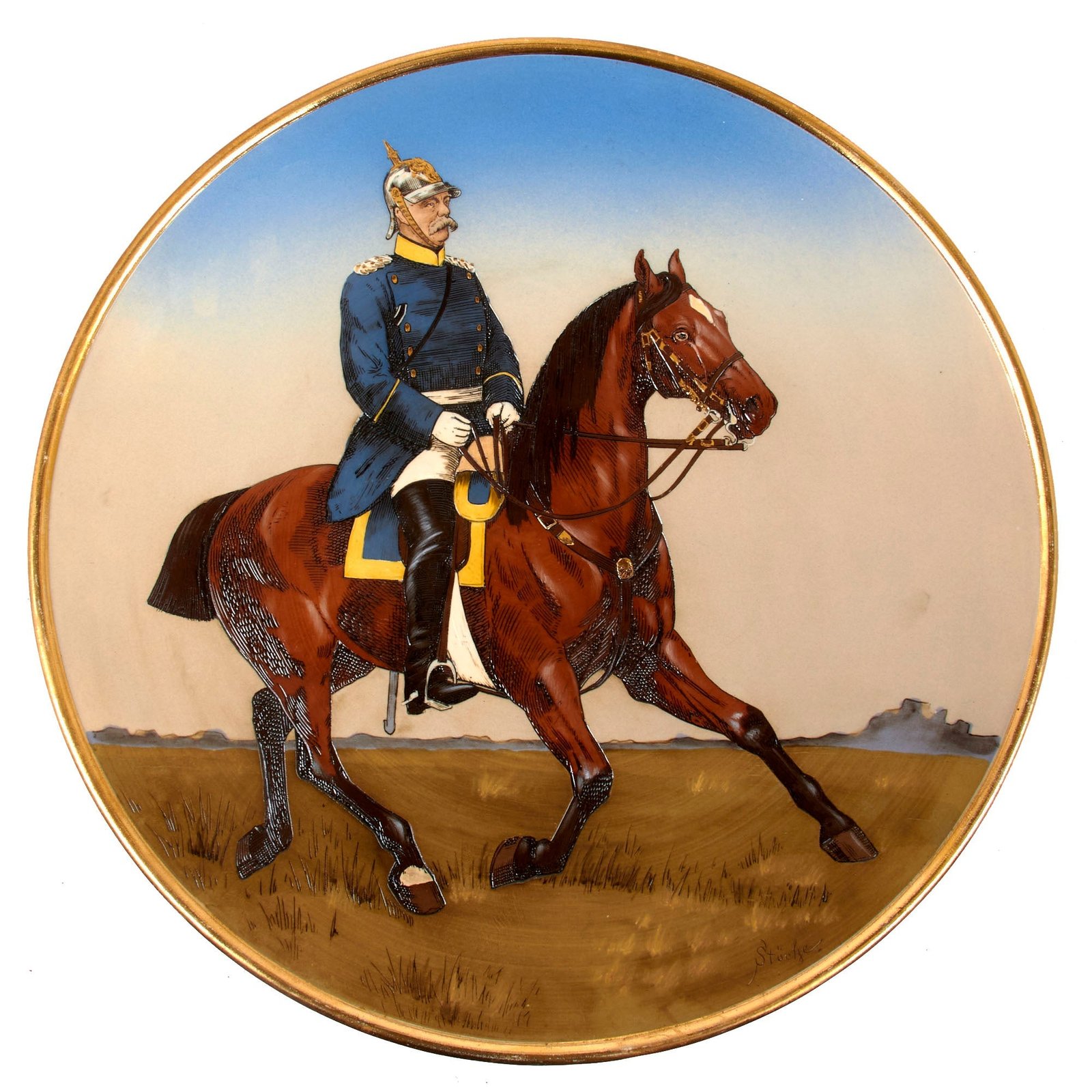 Original Imperial German Pre-WWI Mettlach Ceramic Otto von Bismarck Plate Signed Stöcke - Dated 1896