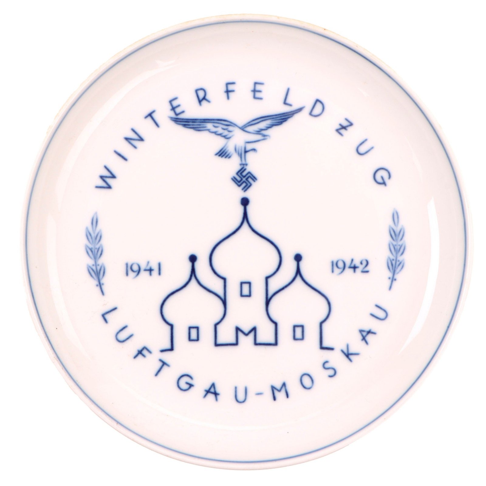 Original German WWII Luftwaffe 1941-1942 Luftgau-Moskau Winter Campaign Commemorative Porcelain Plate by Meissen