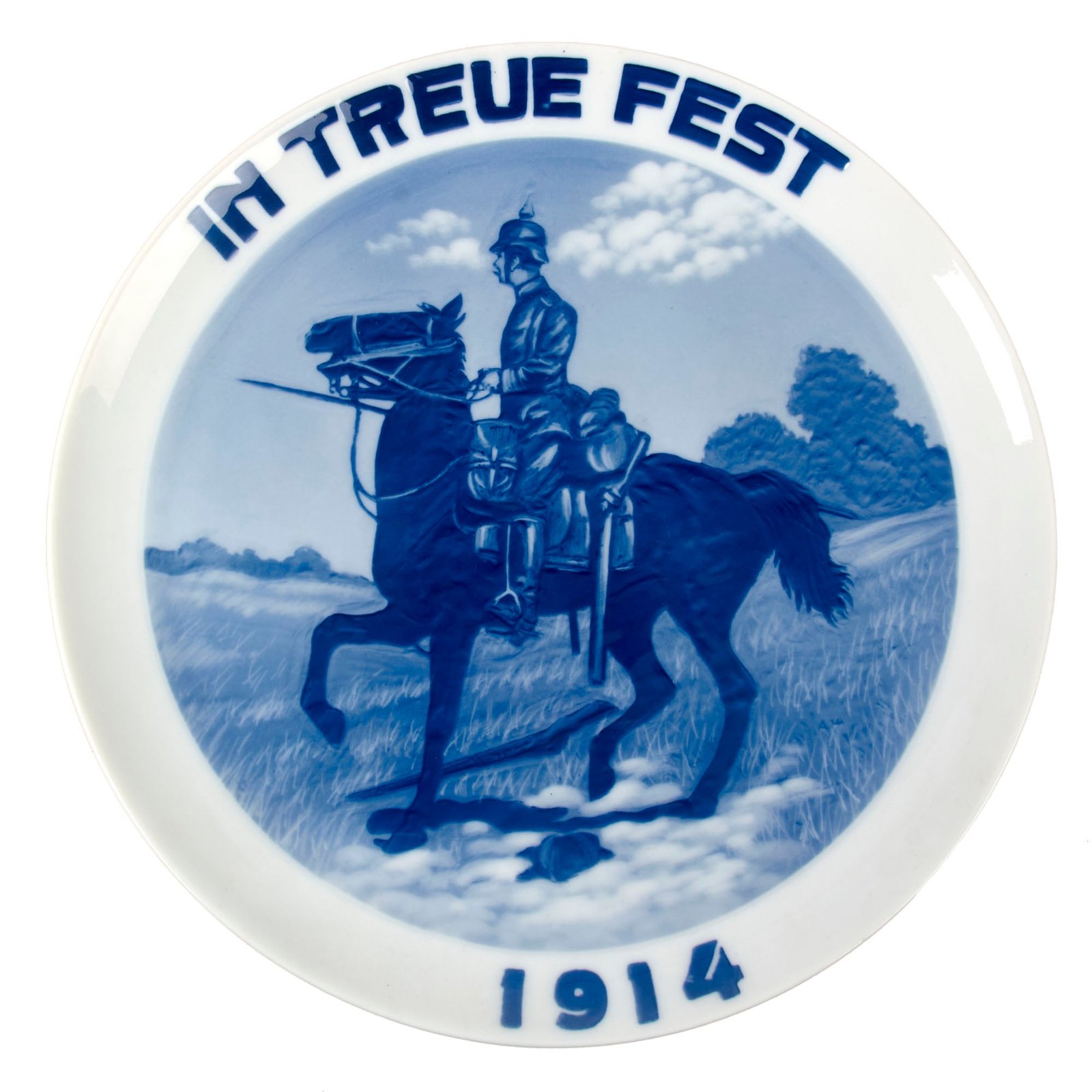 Original Imperial German WWI Bavarian 1914 Lancer “In Treue Fest” Ceramic Plate