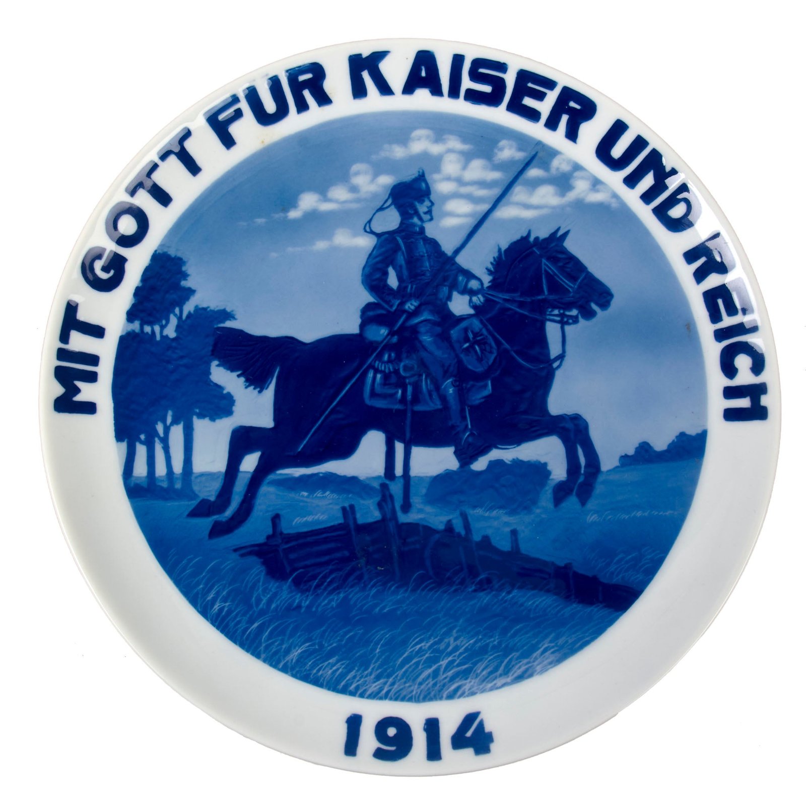 Original Imperial German WWI Bavarian 1914 Hussar “Mit Gott für Kaiser und Reich” Ceramic Plate