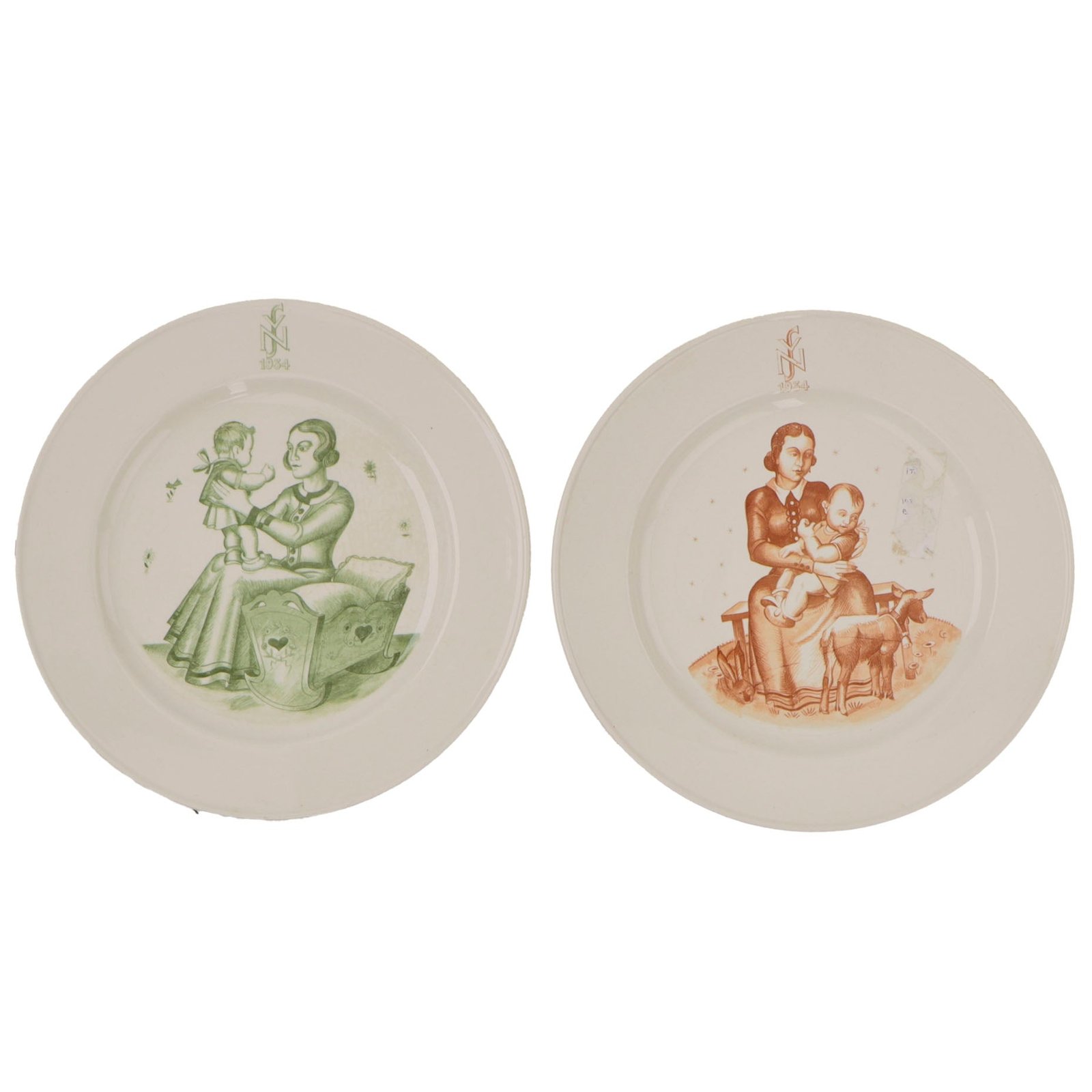 Original German WWII Set of Two 1934 Dated National Socialist People's Welfare NSV Decorative Porcelain Plates