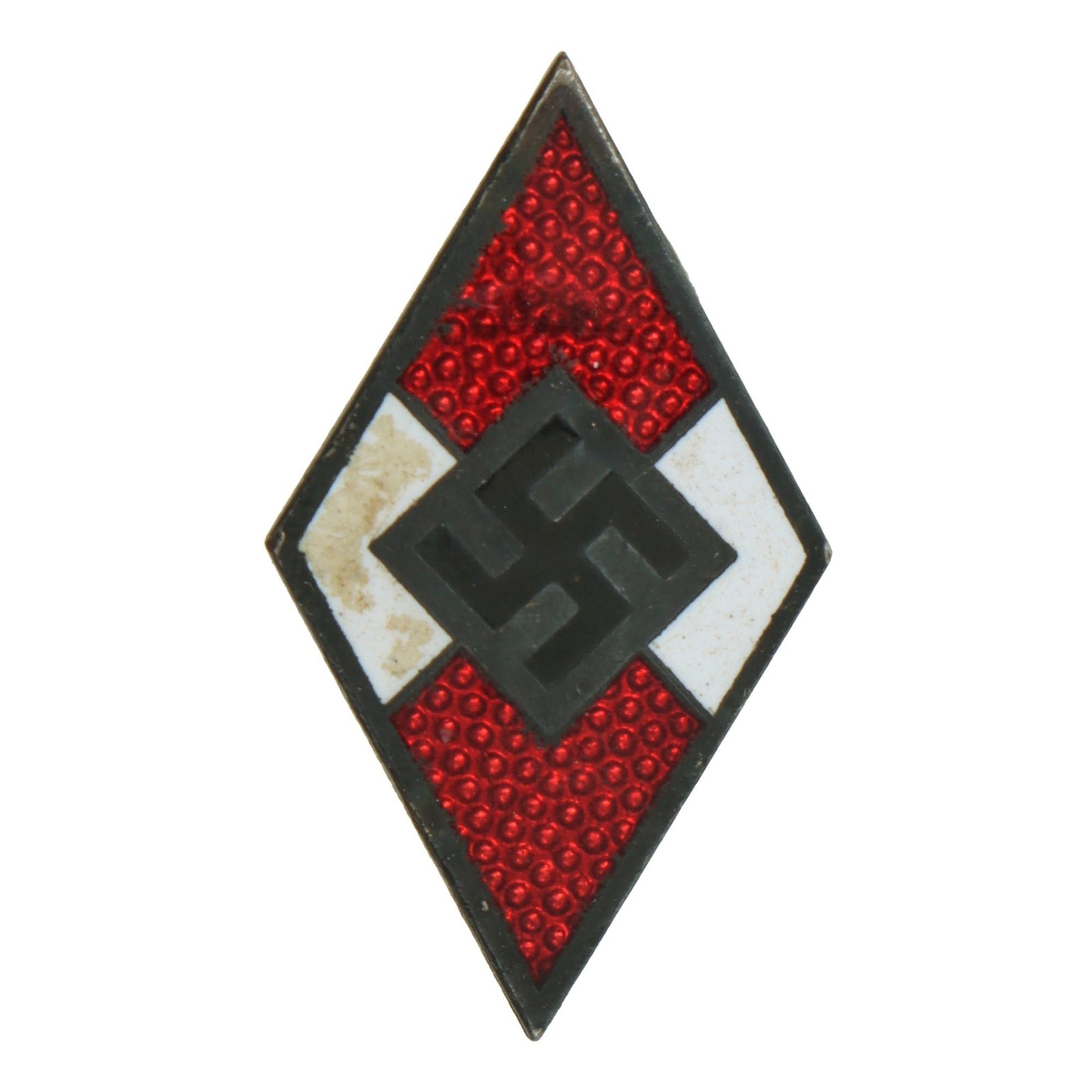Original German WWII HJ Enamel Cap Badge Insignia by Frank & Reif of Stuttgart - RZM M1/102