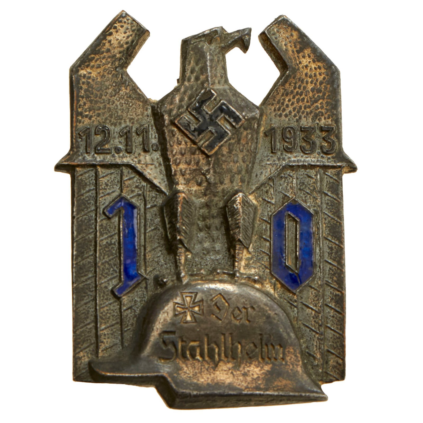 Original German WWII Der Stahlhelm 1933 Beer Hall Putsch Anniversary Badge by Apreck & Vrage - Rare