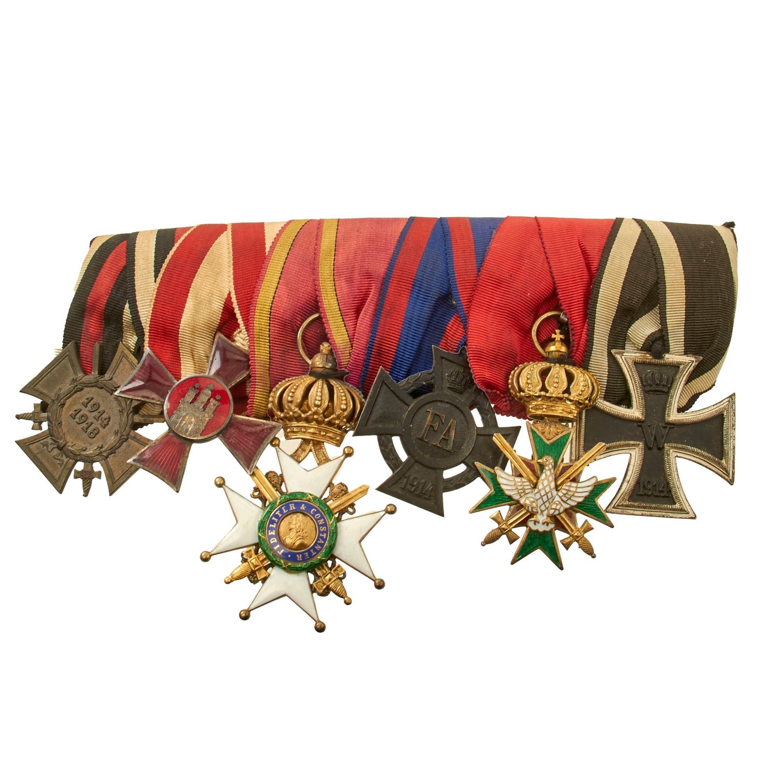 Original Imperial German Saxon WWI Medal Bar with Extremely Scarce Herzoglich Saschsen Cross - 6 Medals Total